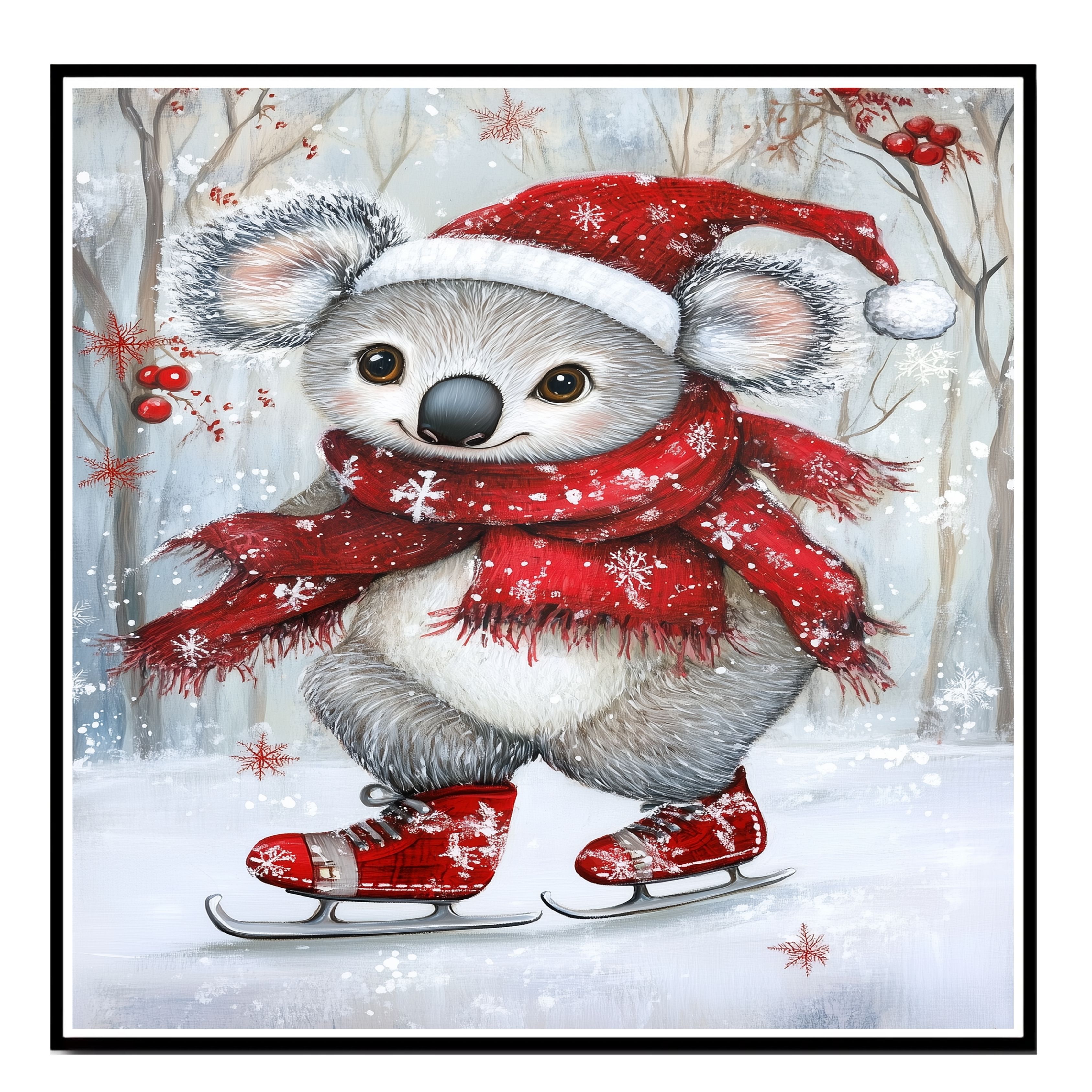 Christmas Koala Ice Skating Winter Art Flat Rolled, Framed Or Wrapped Canvas - Picture 15 of 19
