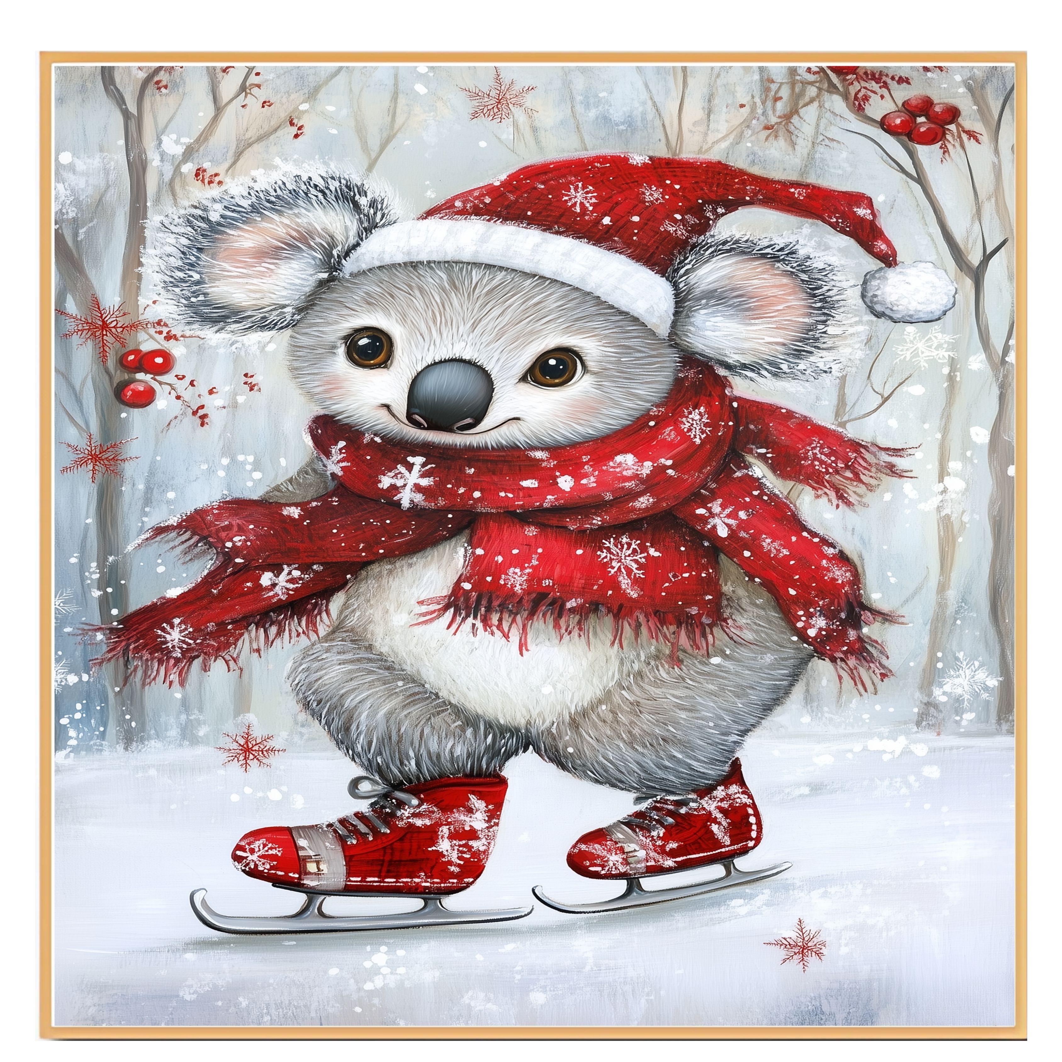 Christmas Koala Ice Skating Winter Art Flat Rolled, Framed Or Wrapped Canvas - Picture 17 of 19