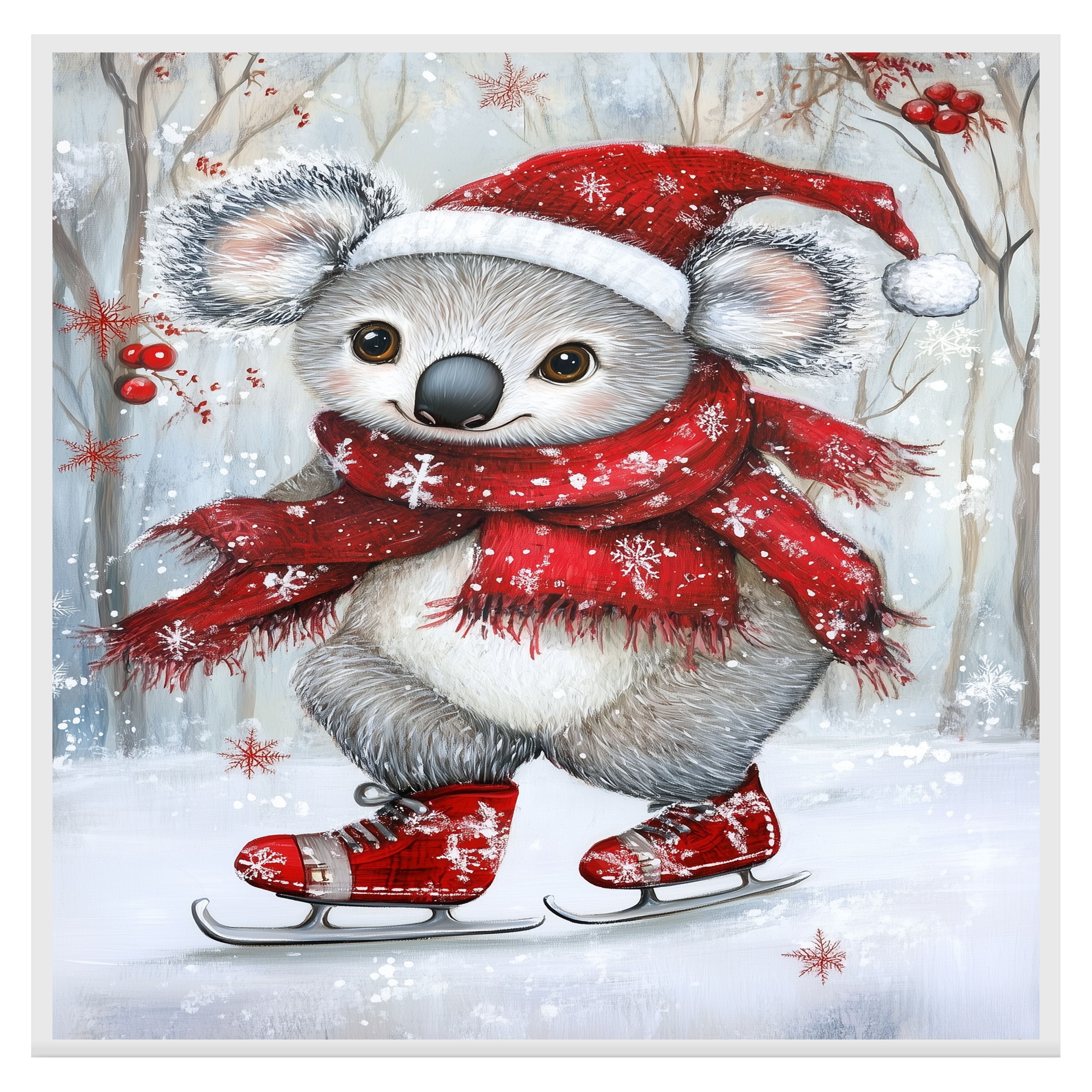 Christmas Koala Ice Skating Winter Art Flat Rolled, Framed Or Wrapped Canvas - Picture 16 of 19