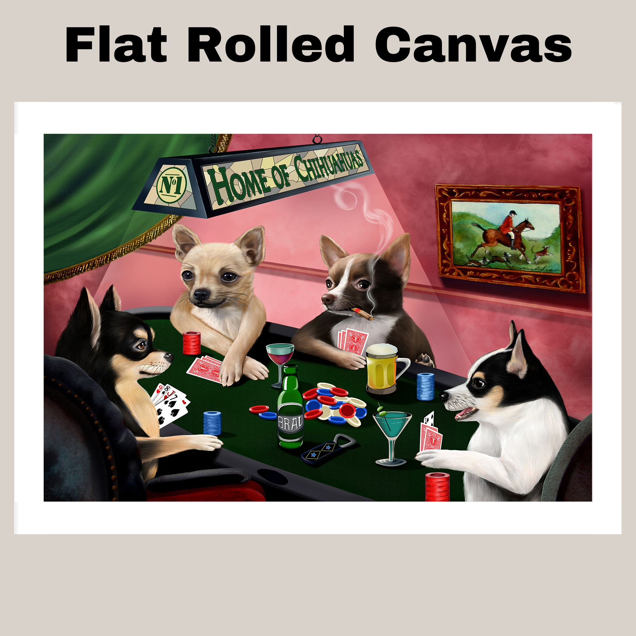 Home of Chihuahua Dogs Playing Poker Canvas Game Room Decoration Gallery Wrap