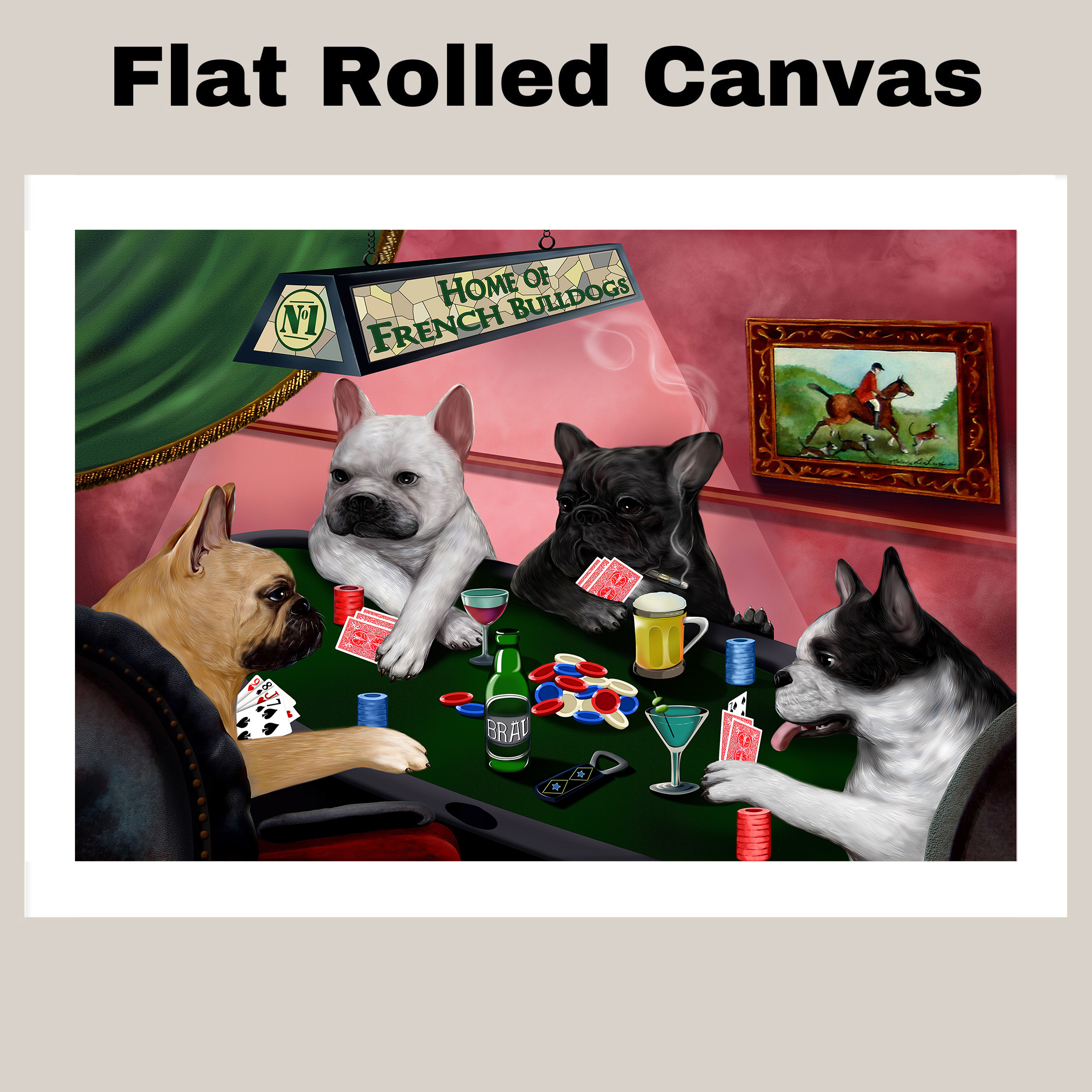 Home of French Bulldogs Playing Poker Canvas Masculine Wall Decor Artwork Gifts