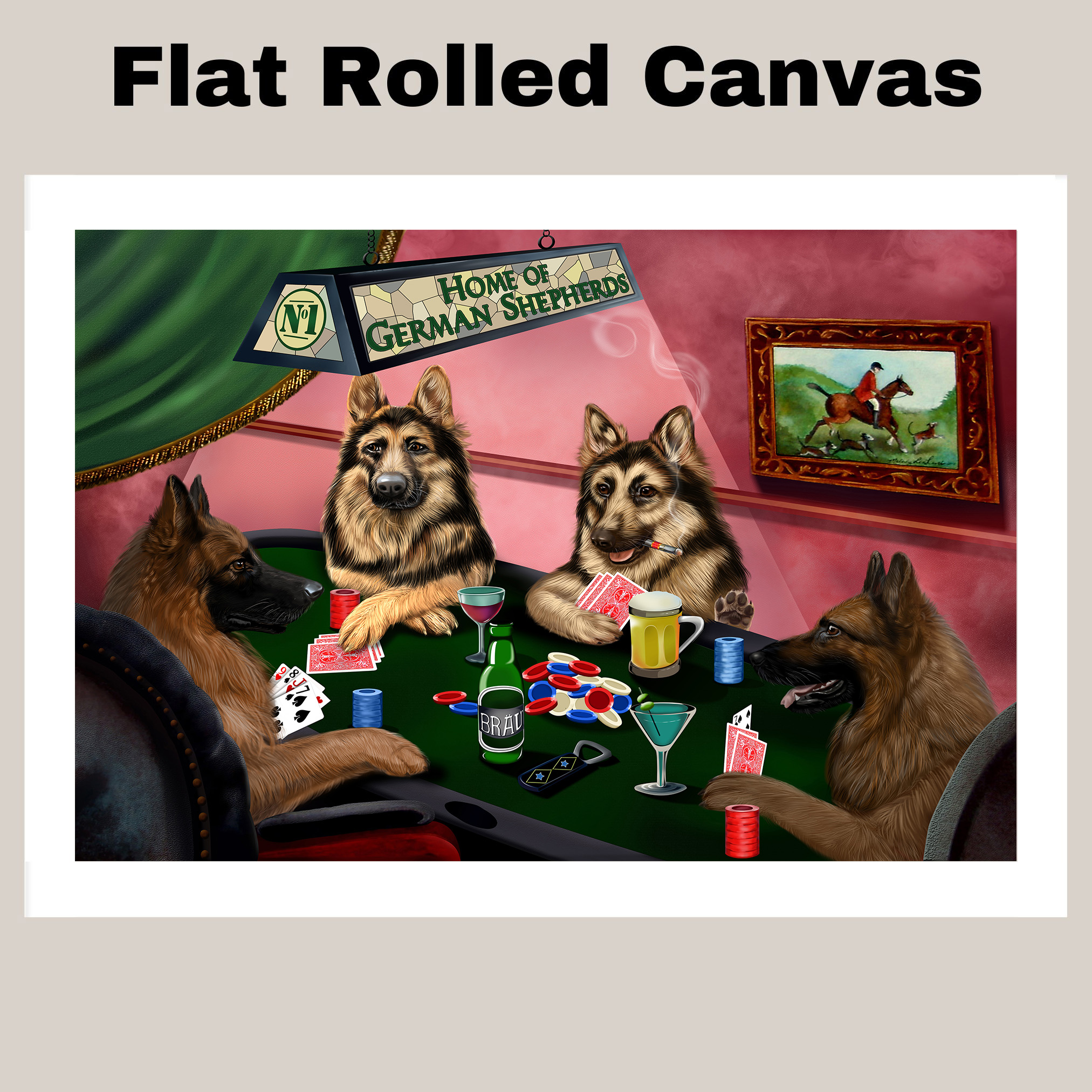 Home of German Shepherd Dogs Playing Poker Canvas Masculine Wall Decor Artwork
