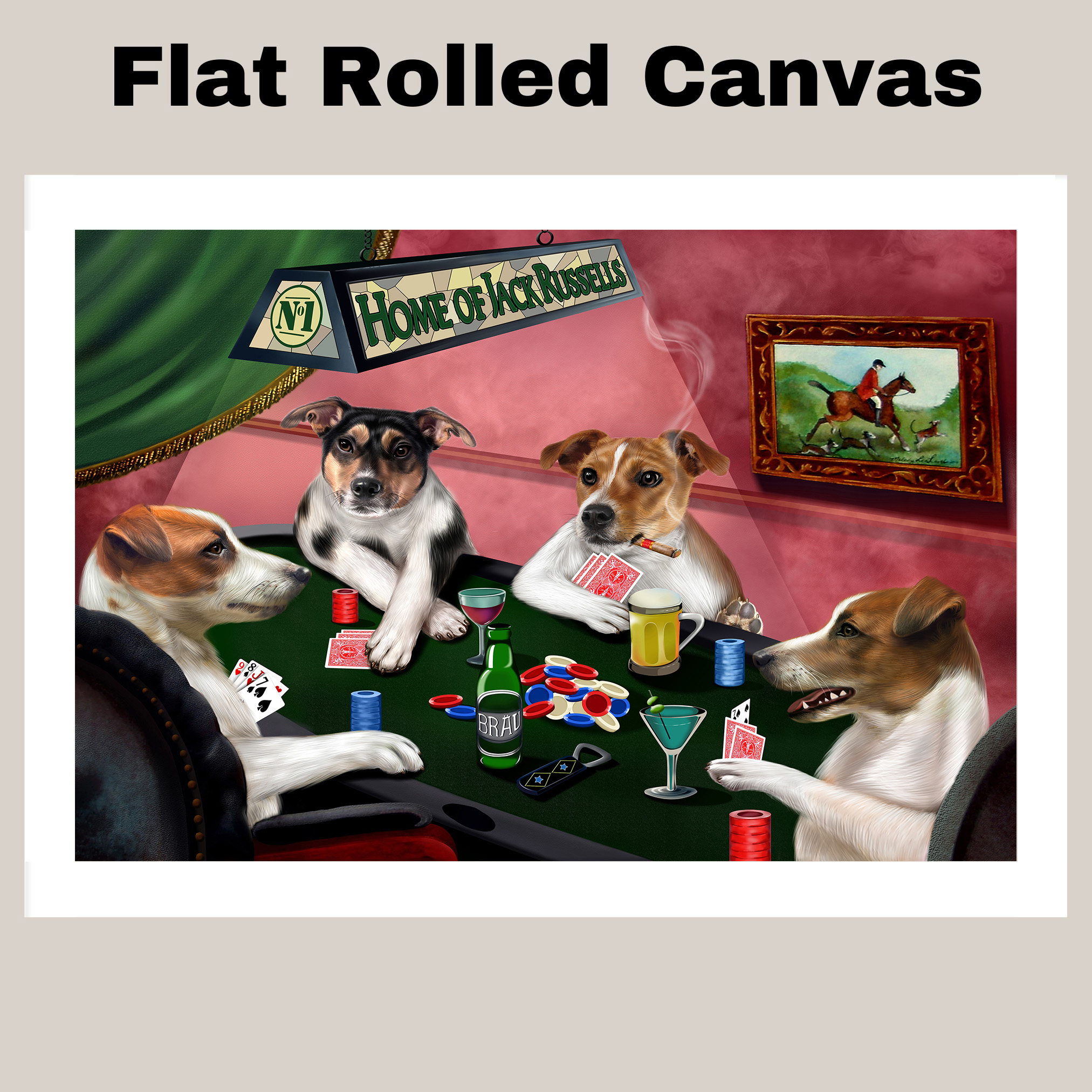 Home of Jack Russell Dogs Playing Poker Canvas Wall Decorations for Living Room
