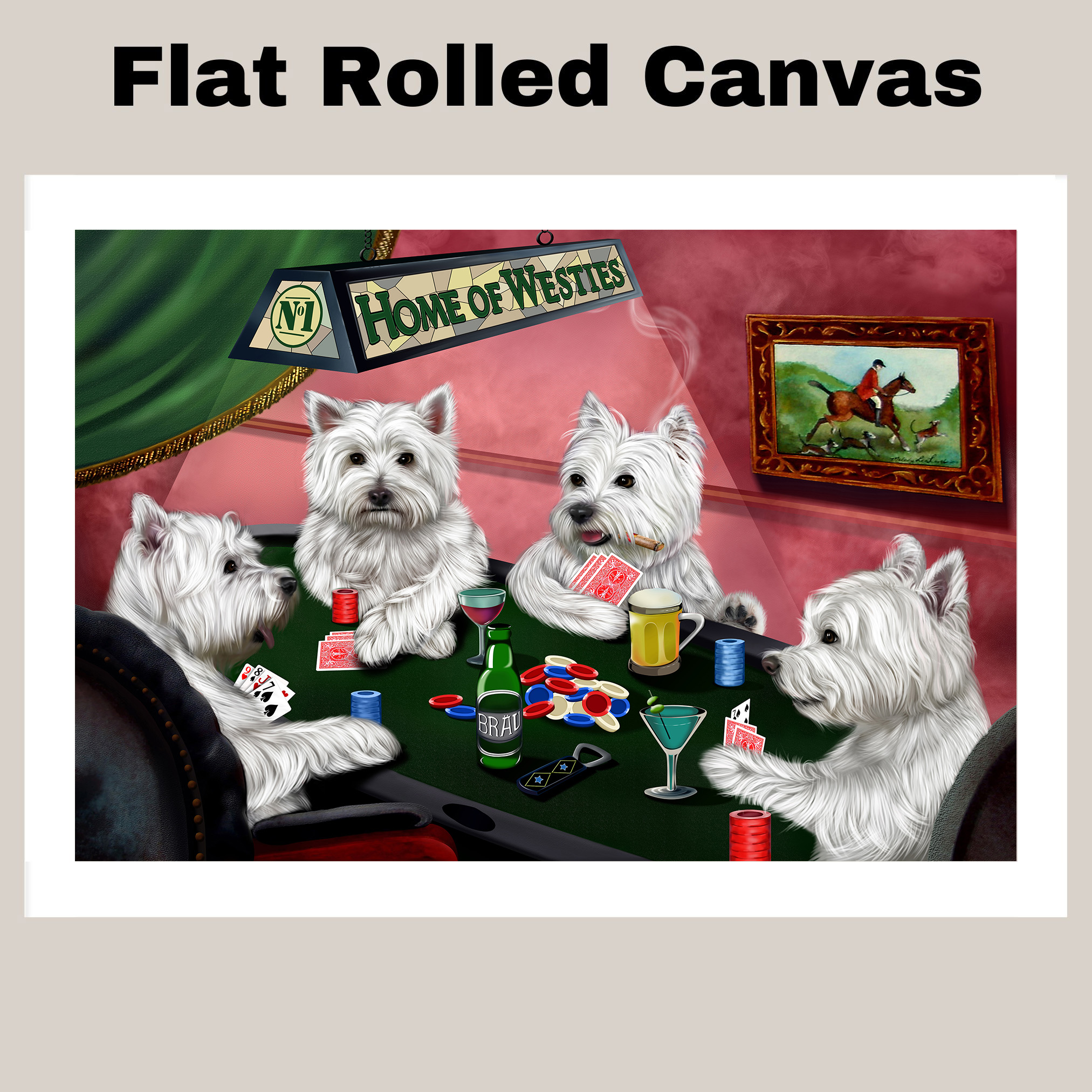 Home of West Highland White Terriers Dogs Playing Poker Canvas Gambling Wall Art