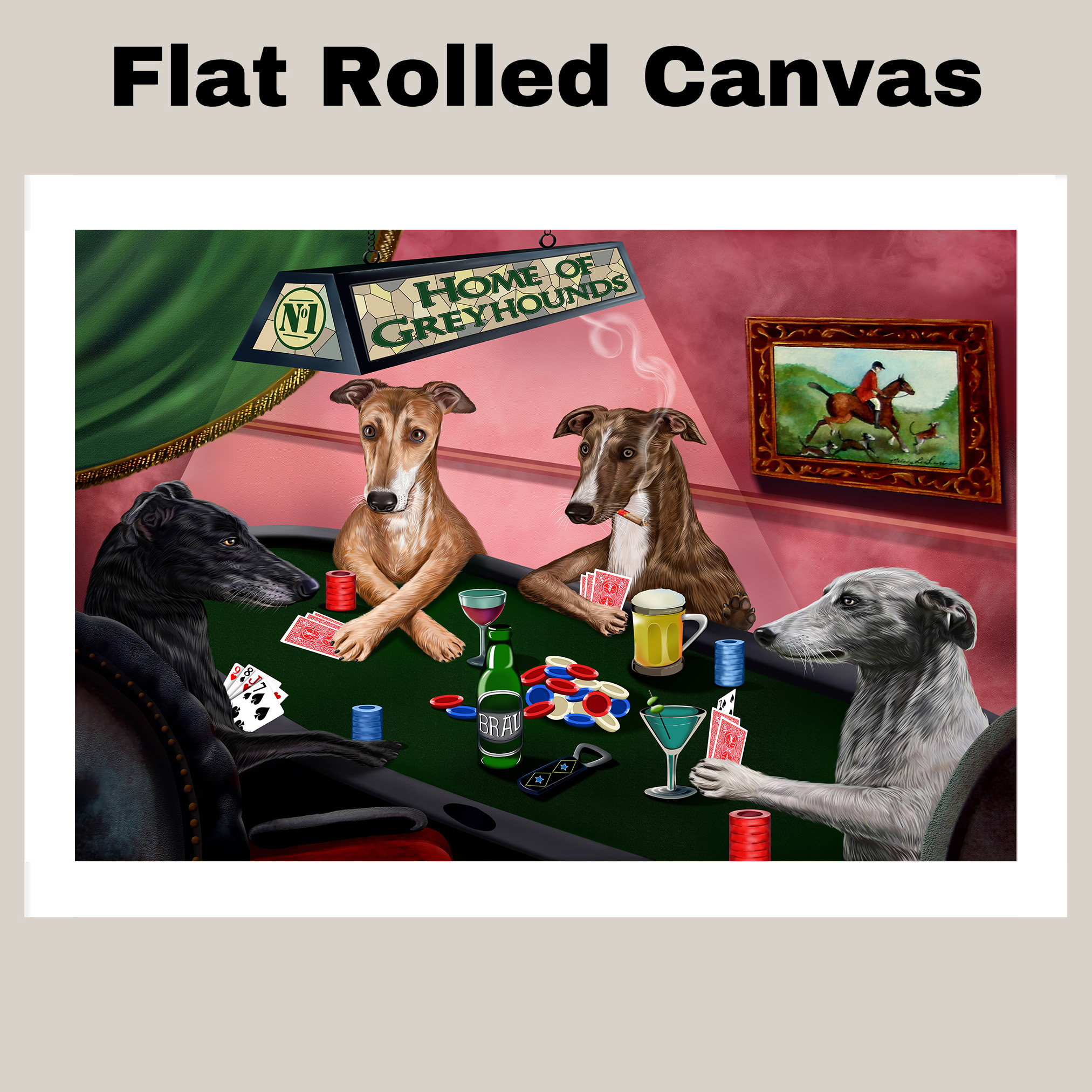 Home of Greyhound Dogs Playing Poker Canvas Artwork Painting for Bar Pub Club