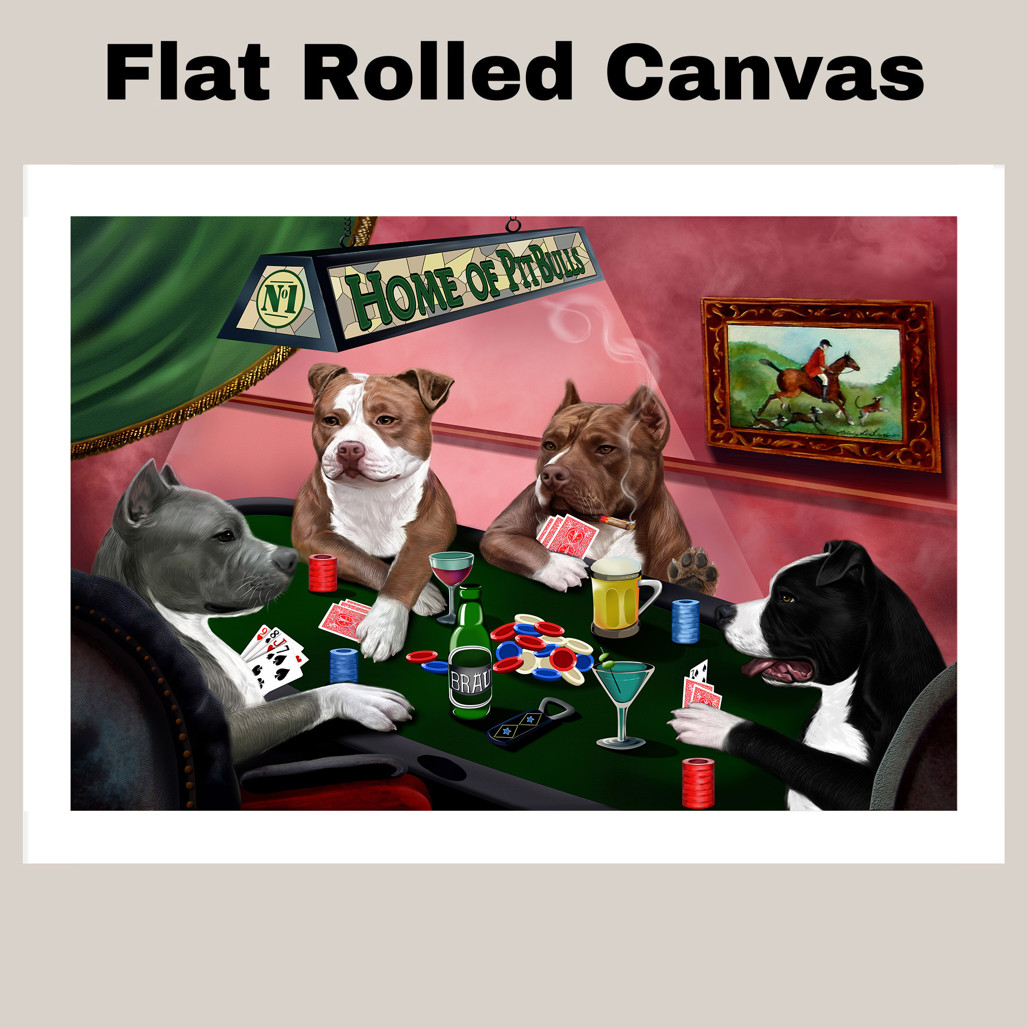 Home of Pit Bull Dogs Playing Poker Canvas Masculine Wall Decor Artwork Gifts