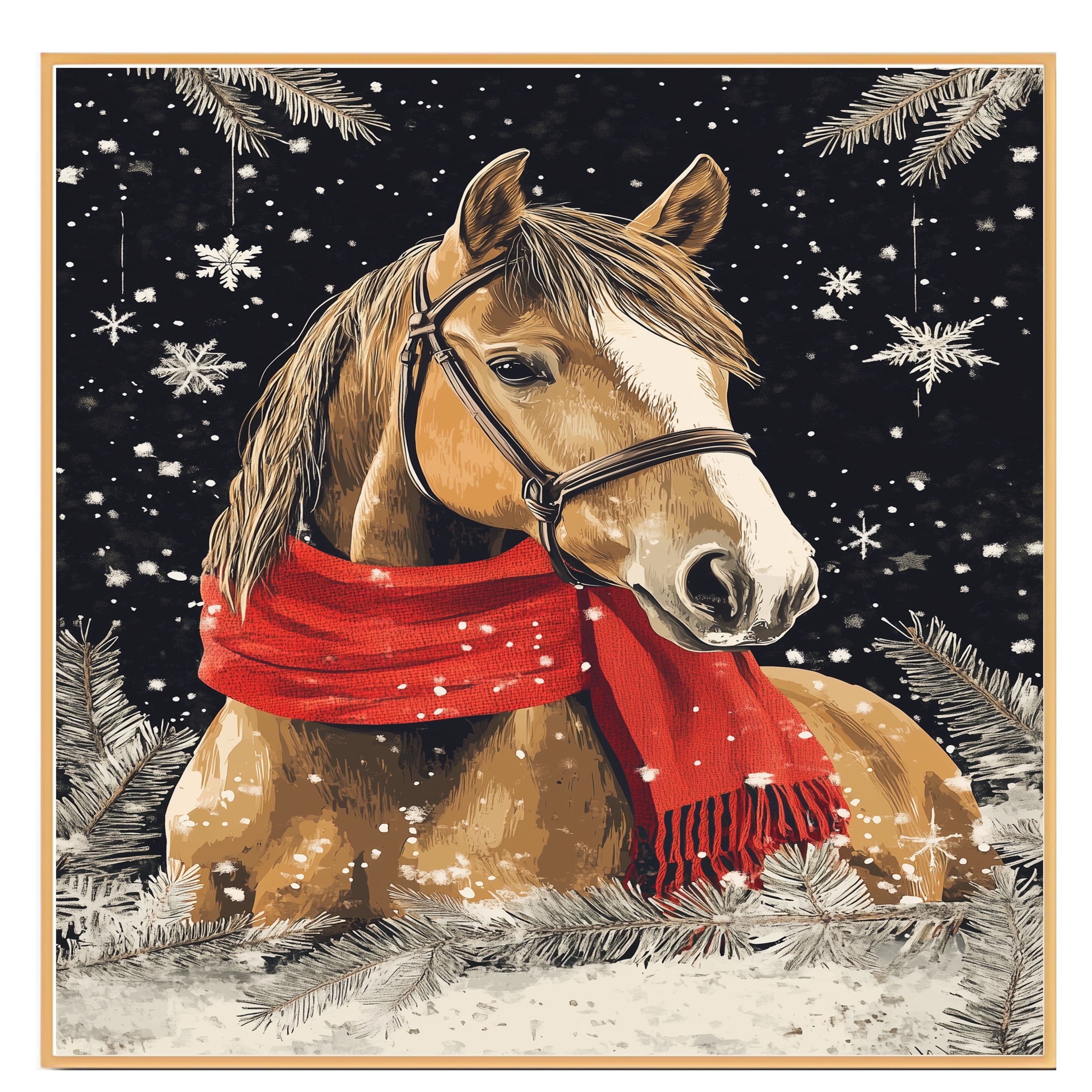 Frosted Grace Horse in Snowy Winter Flat Rolled, Framed or Wrapped Canvas - Picture 7 of 9