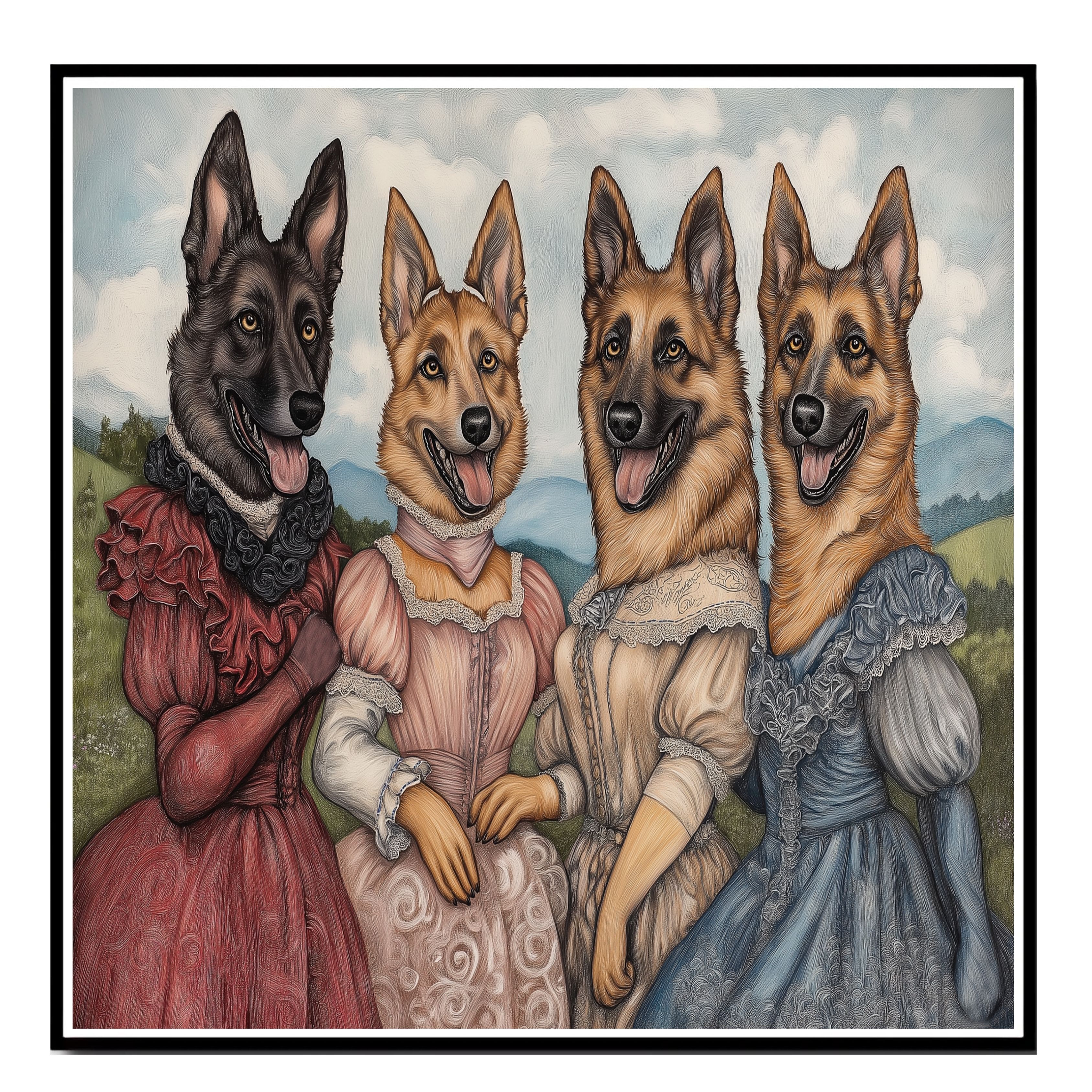 Victorian German Shepherd Dog Lover Decor Flat Rolled, Framed or Wrapped Canvas