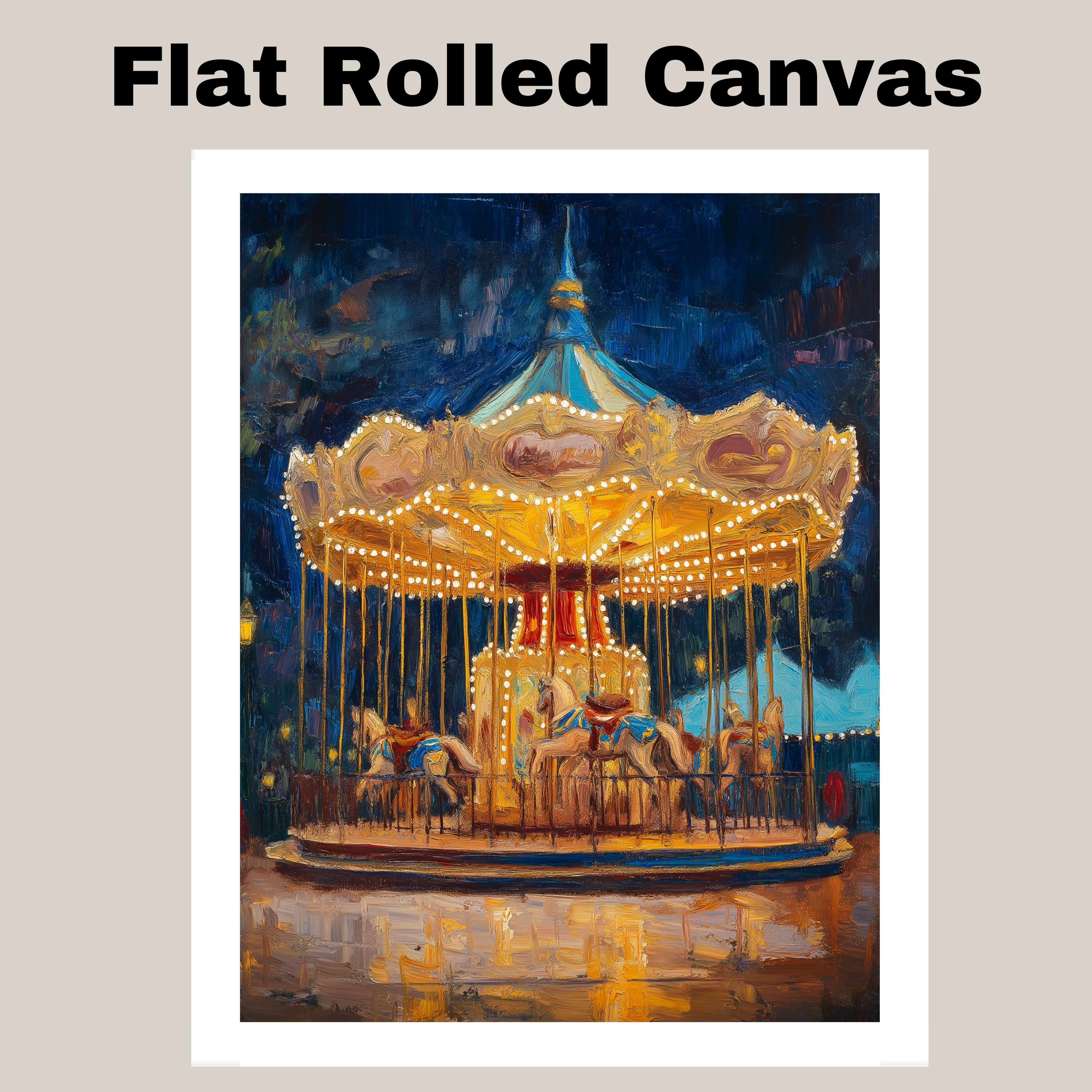 Carousel Classic Merry Go Round Night Art Flat Rolled, Framed or Wrapped Canvas