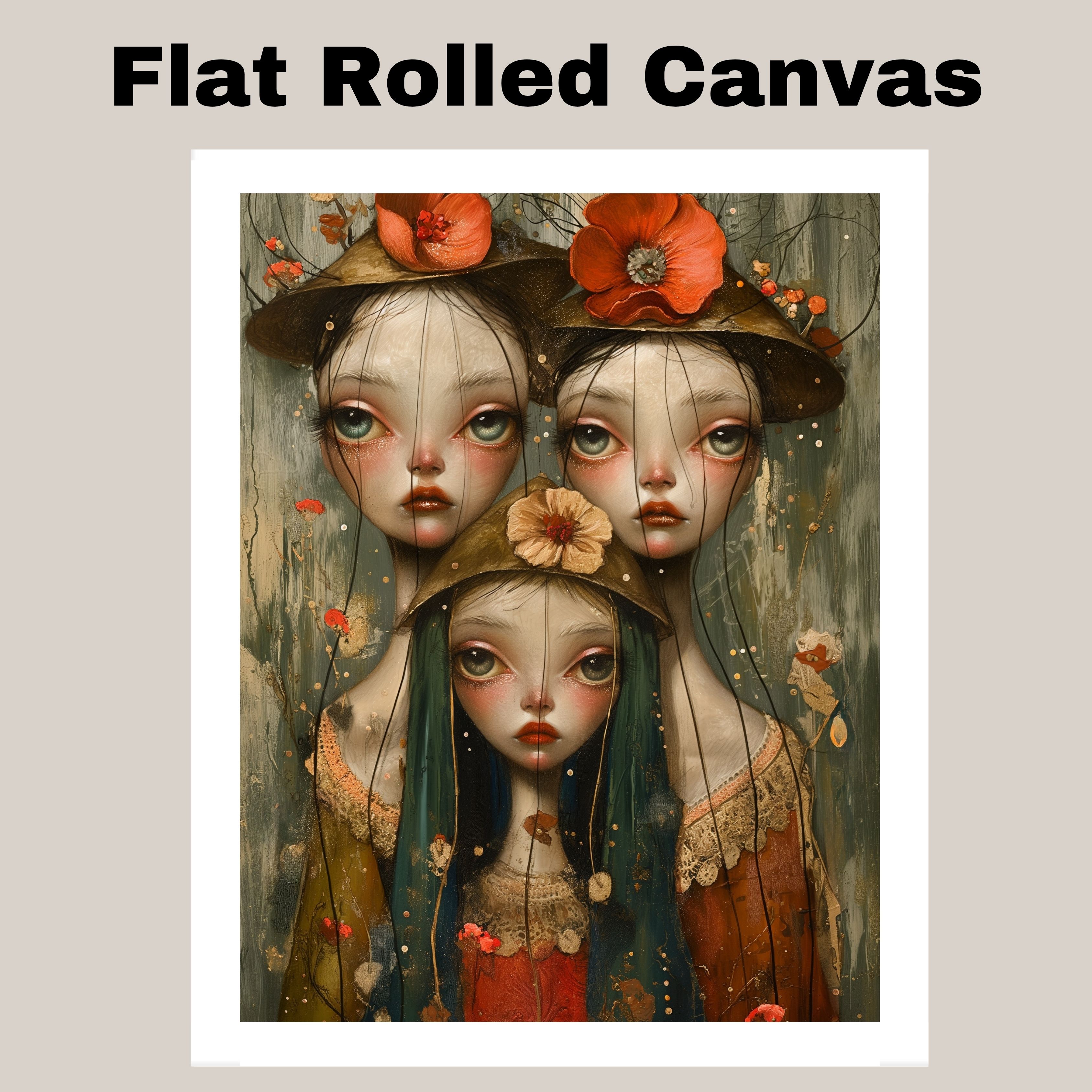 Dreamy Floral Trio of Girls Home Decor Flat Rolled, Framed or Wrapped Canvas