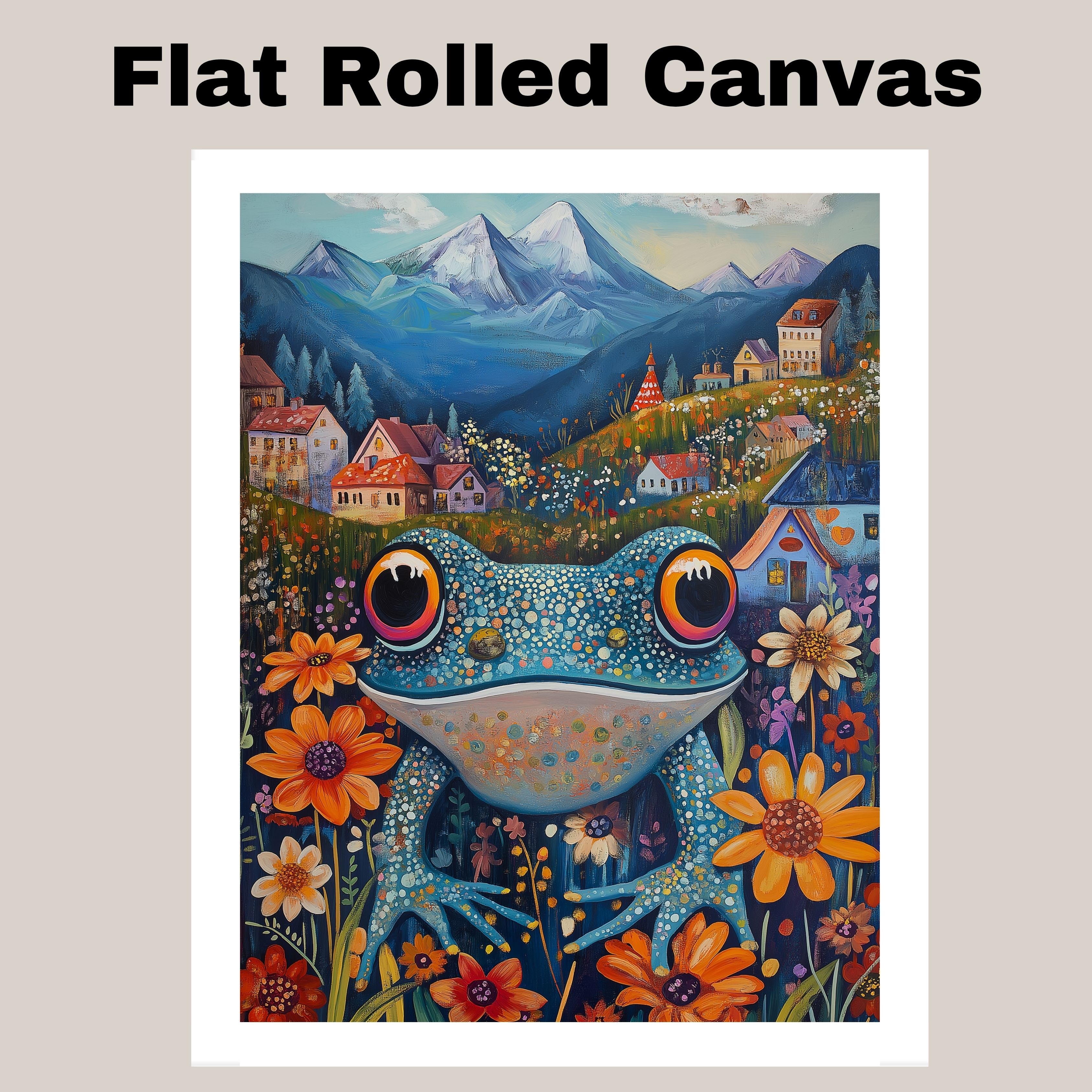 Whimsical Frog in Flower Field Home Decor Flat Rolled, Framed or Wrapped Canvas