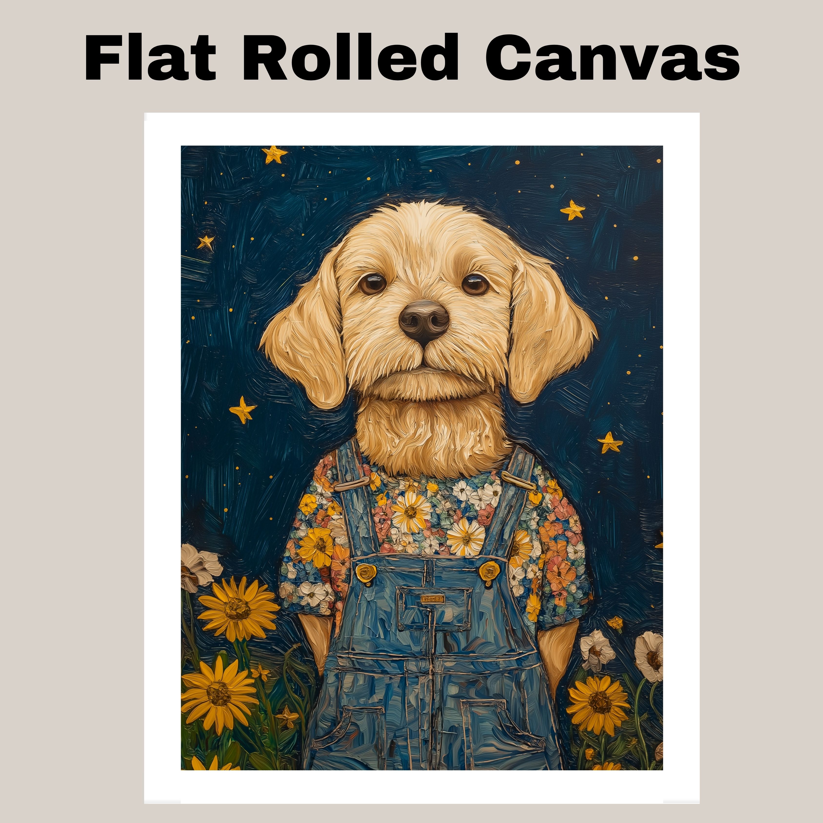 Golden Floral Overalls Nursery Wall Decor Flat Rolled, Framed or Wrapped Canvas