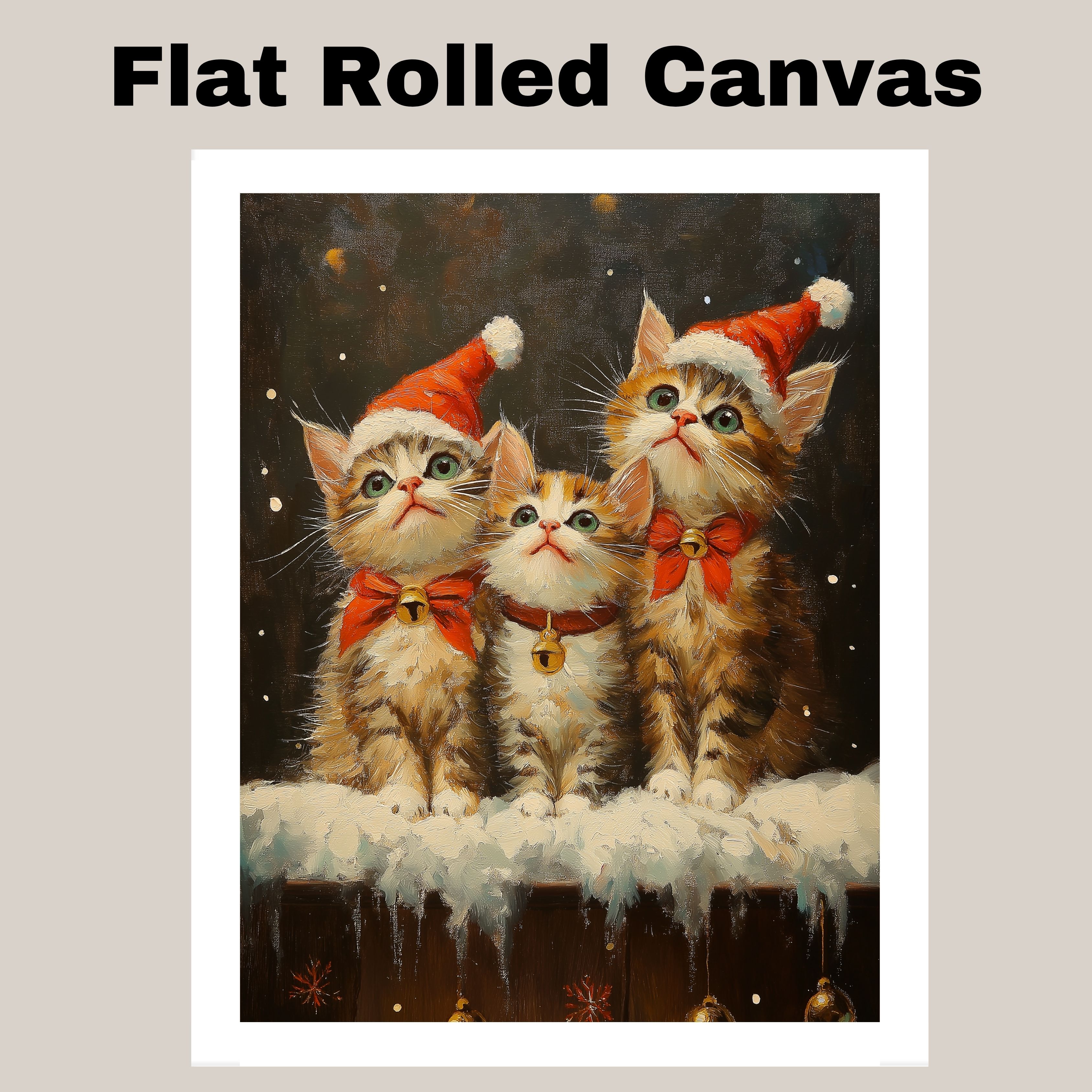 Christmas Cats Festive Holiday Decor Flat Rolled, Framed or Wrapped Canvas