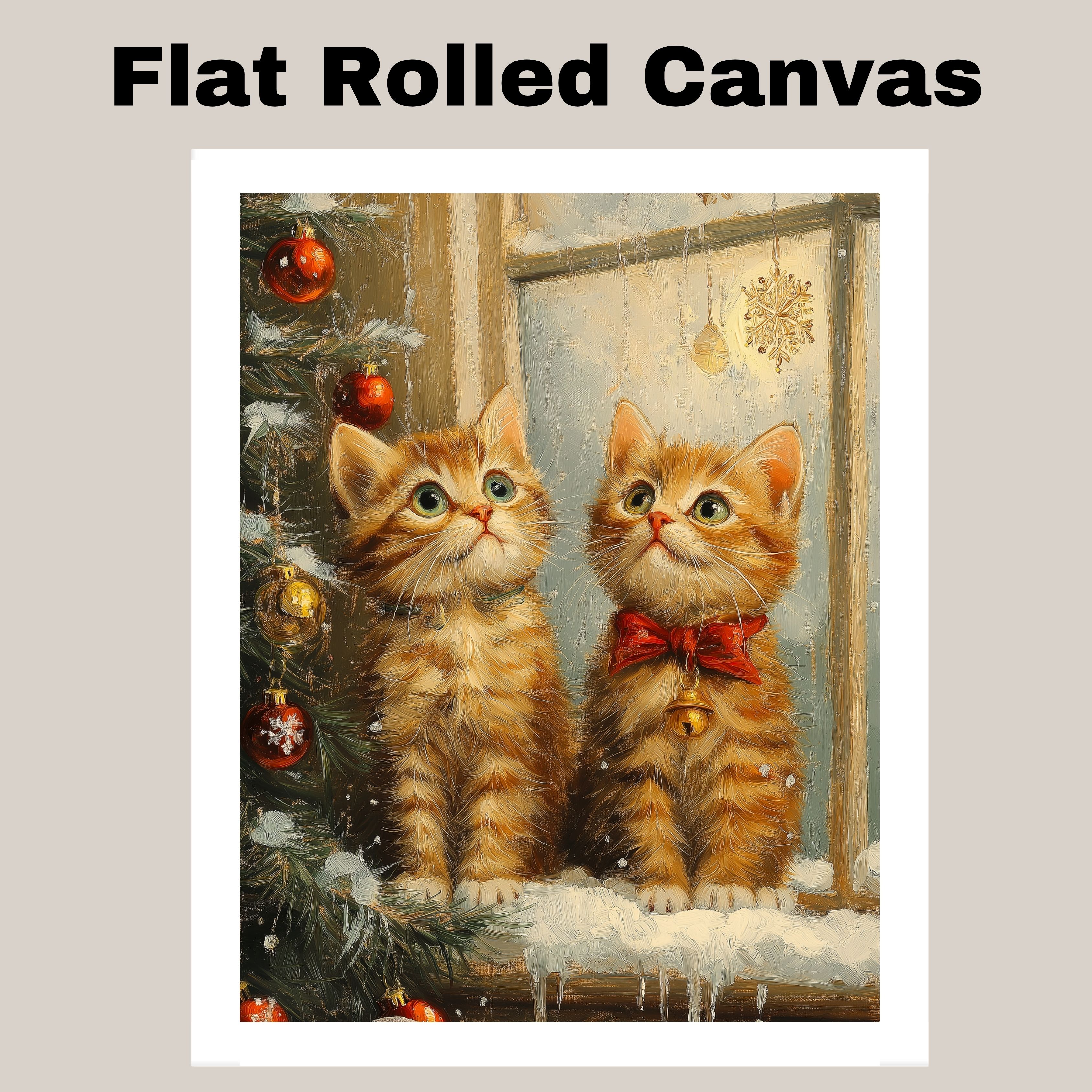 Christmas Cats Cozy Winter Holiday Decor Flat Rolled, Framed or Wrapped Canvas