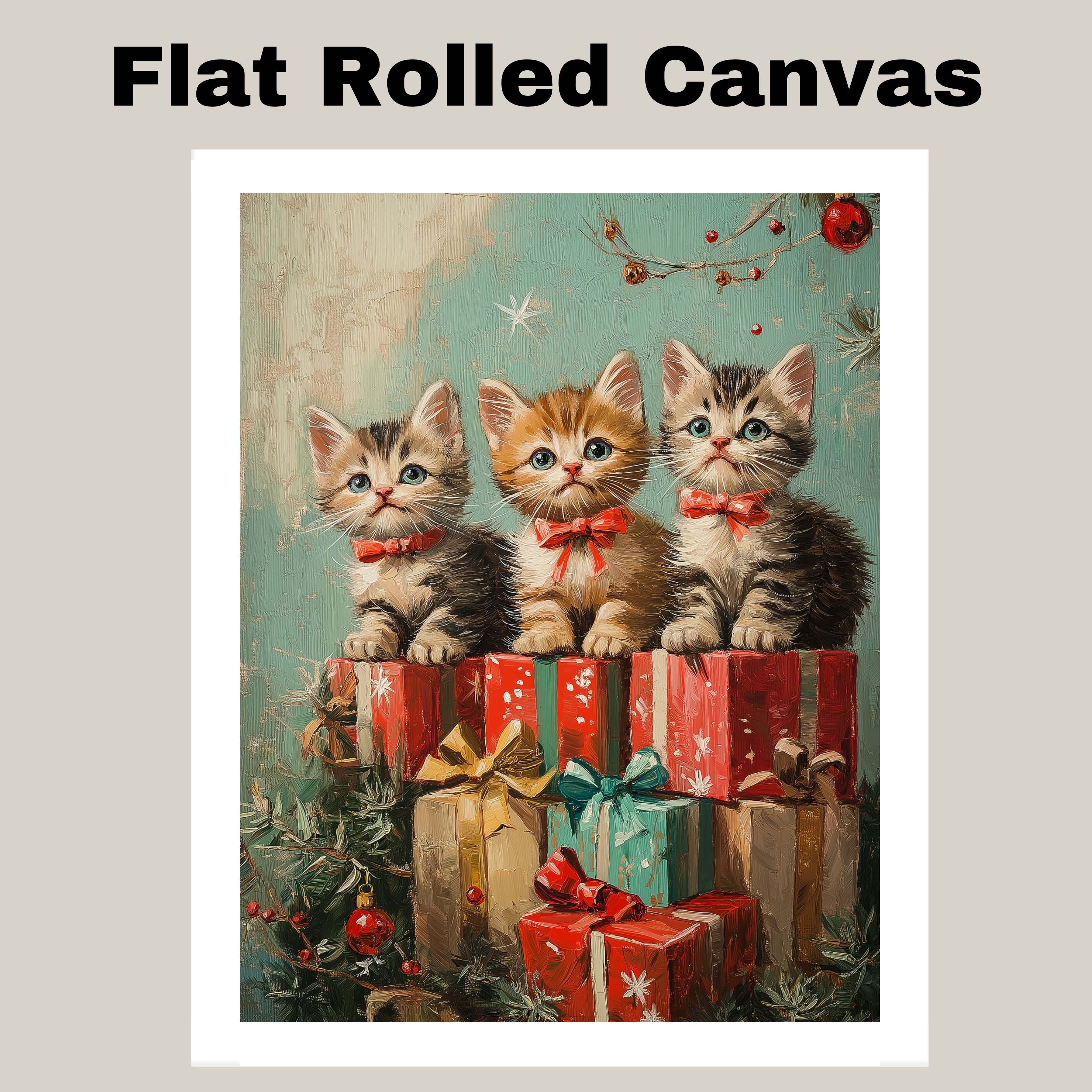 Christmas Kittens Cats Gifts Holiday Decor Flat Rolled, Framed or Wrapped Canvas
