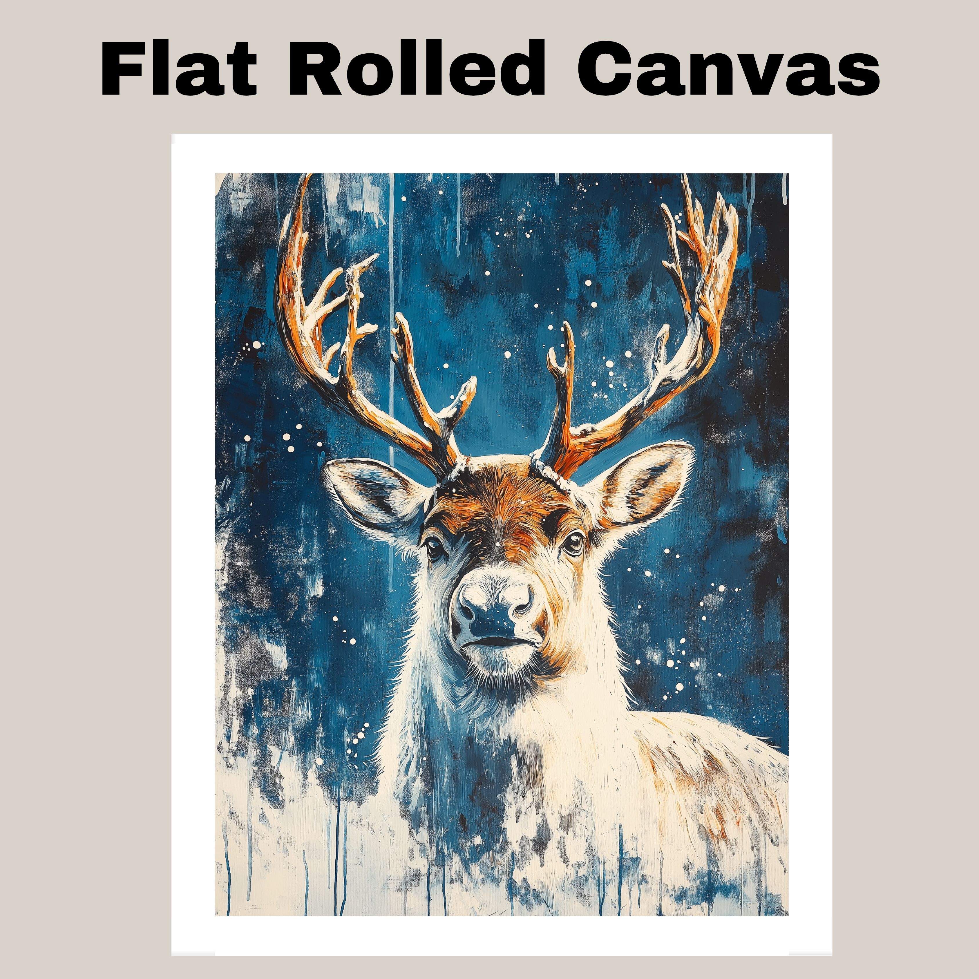 Snowy Reindeer Winter Wildlife Home Decor Flat Rolled, Framed or Wrapped Canvas