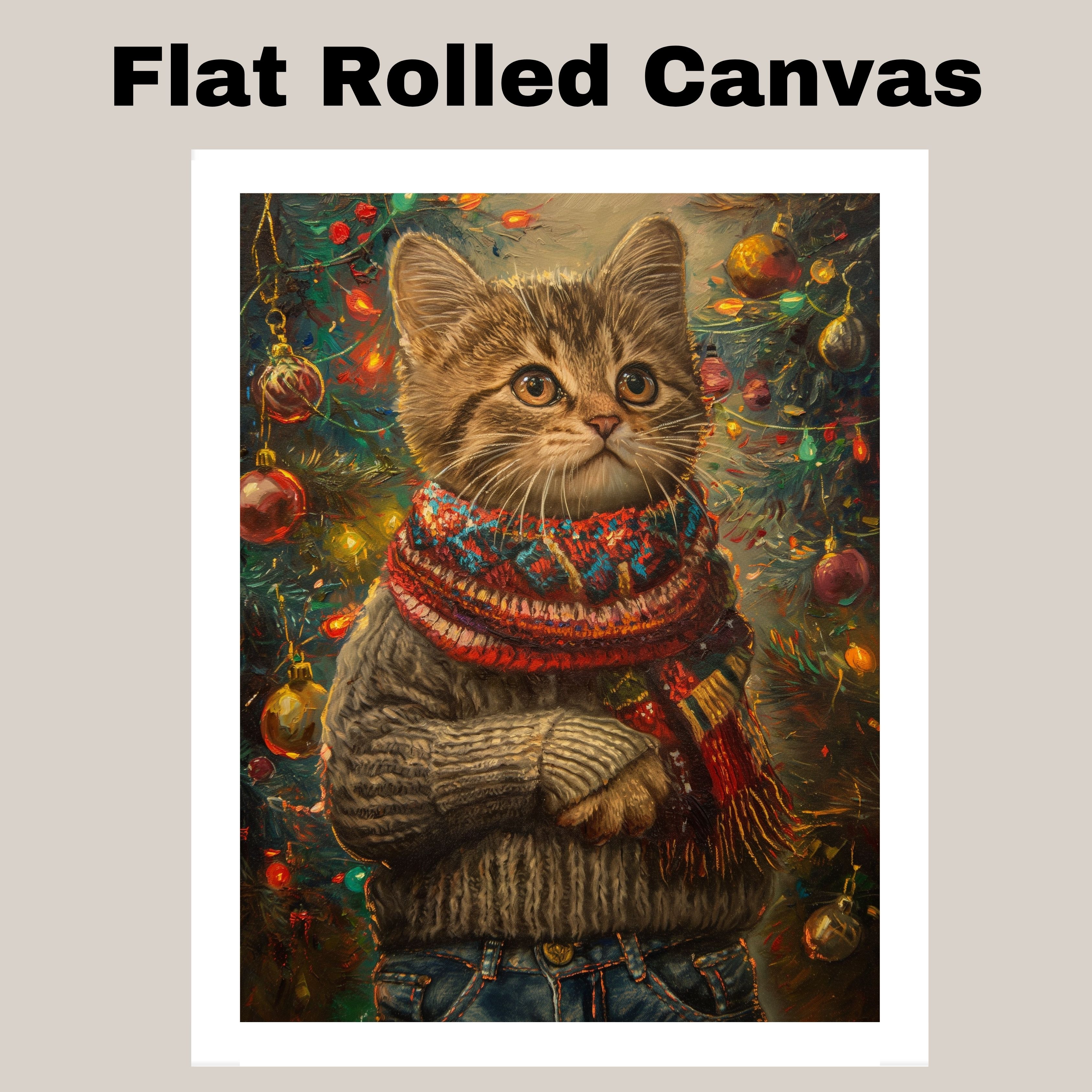 Christmas Cozy Festive Holiday Cat Decor Flat Rolled, Framed or Wrapped Canvas