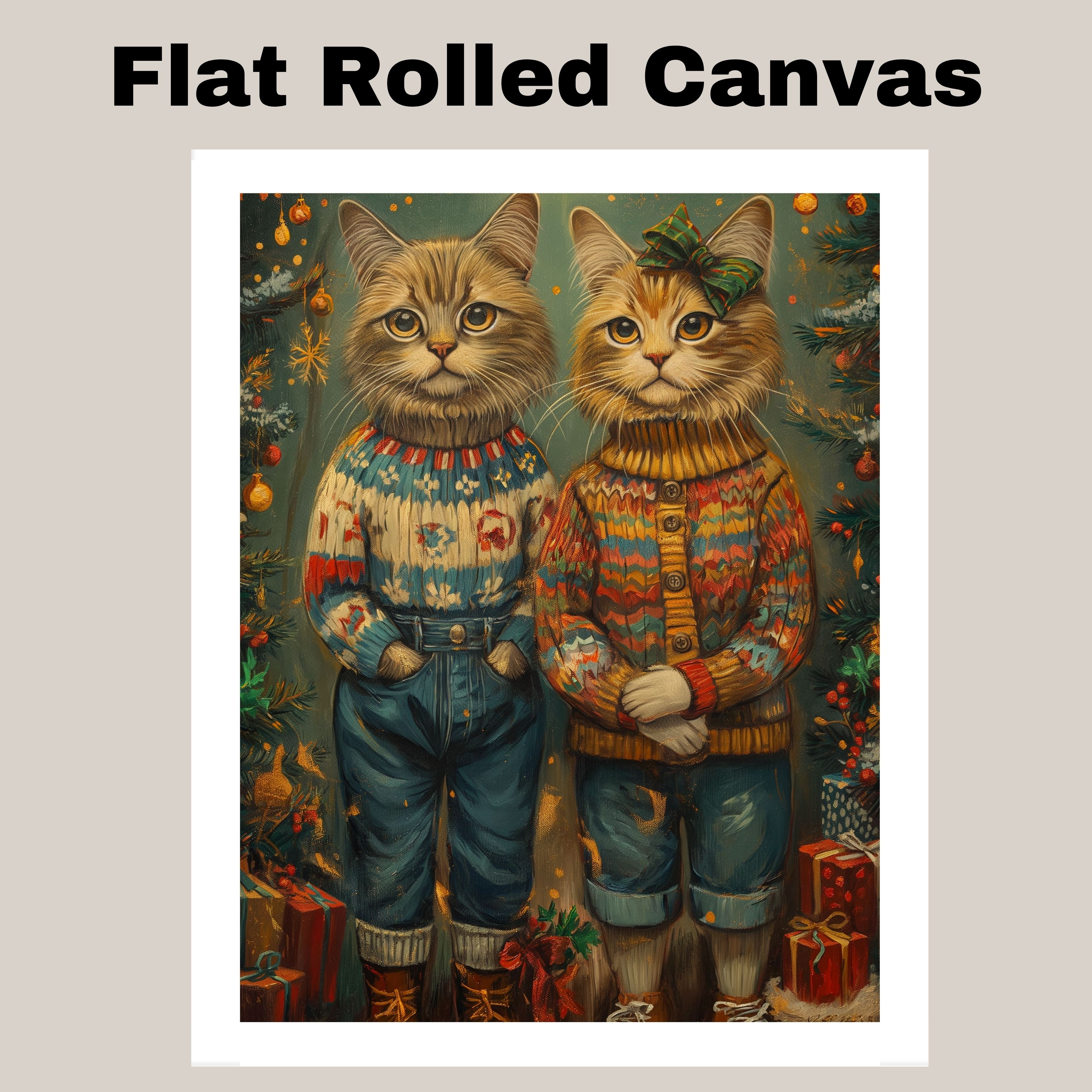 Christmas Cozy Holiday Cats Winter Decor Flat Rolled, Framed or Wrapped Canvas