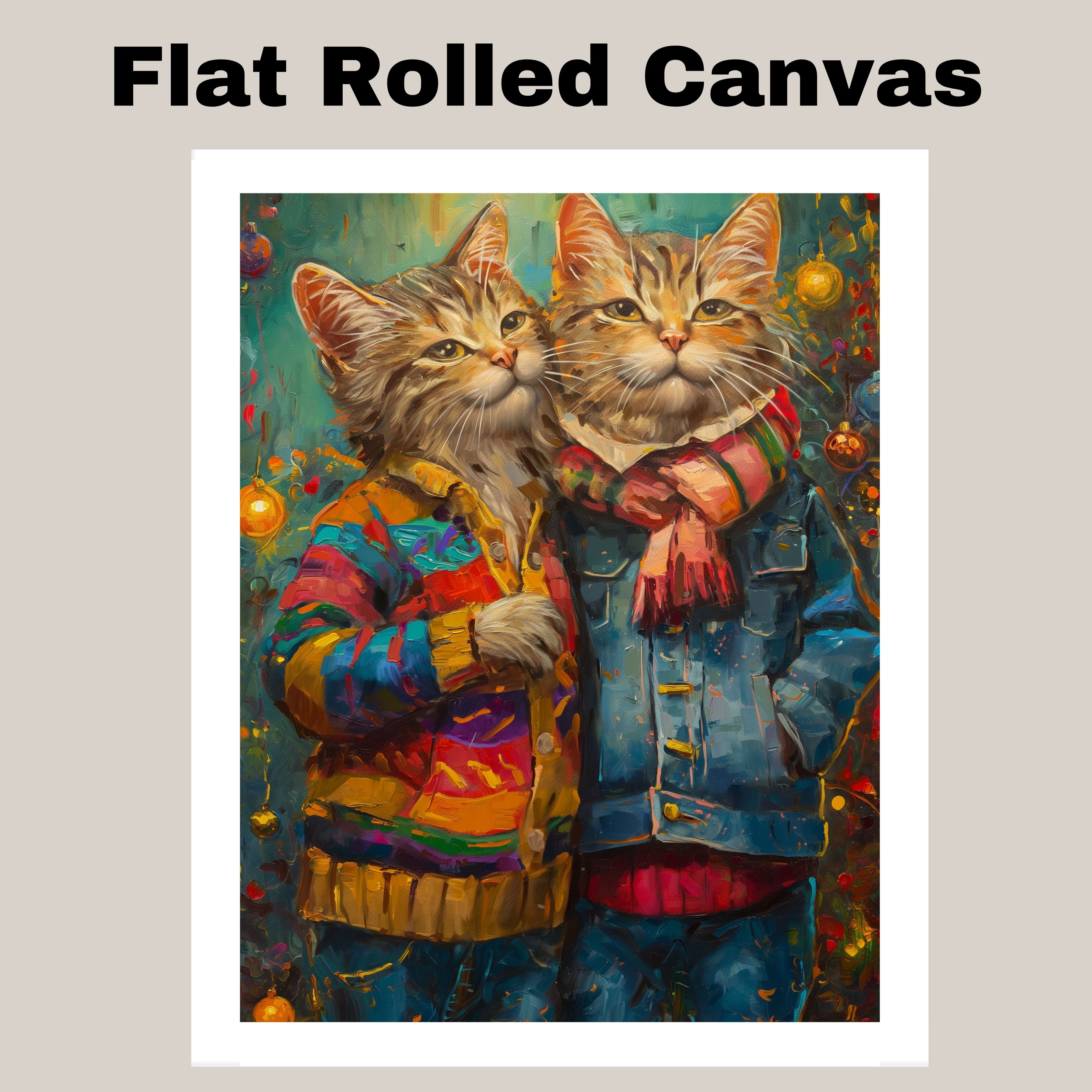 Christmas Holiday Cats Cozy Winter Decor Flat Rolled, Framed or Wrapped Canvas