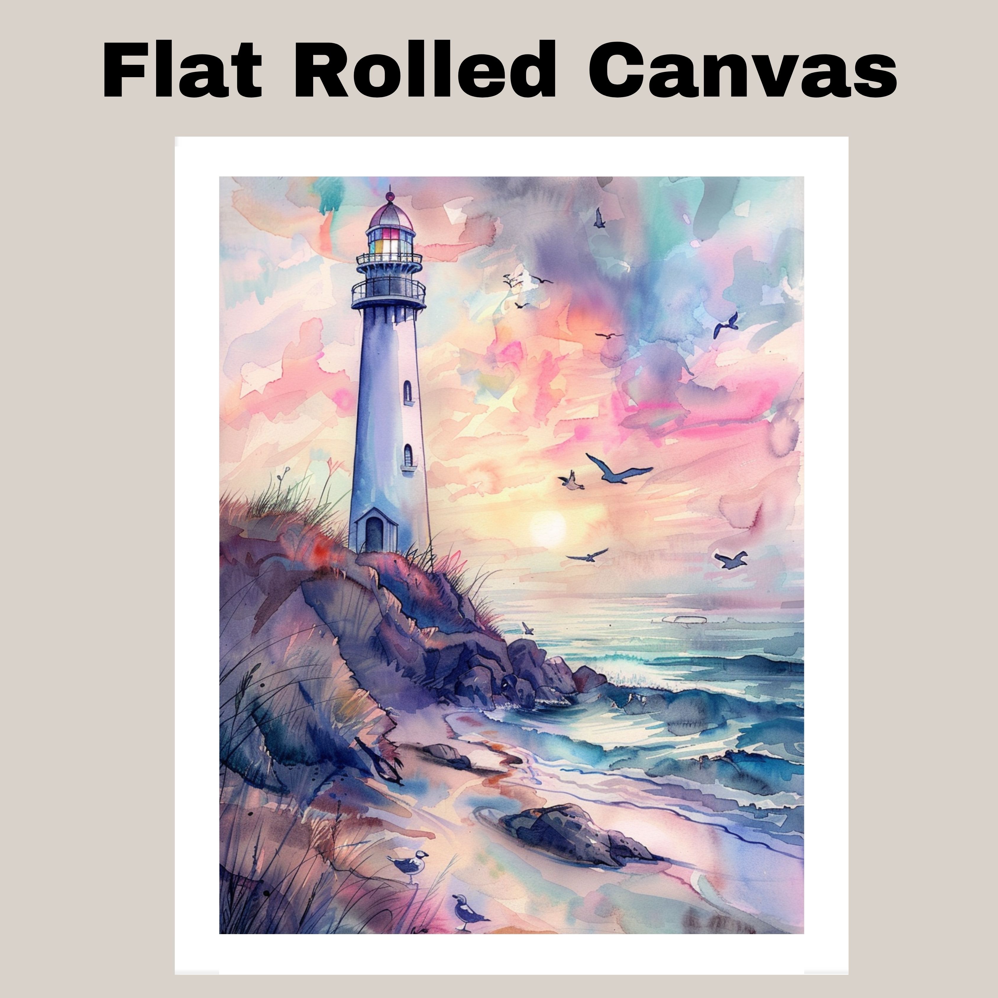 Lighthouse on Coastal Cliff with Pastel Sunset Sky and Ocean Waves Canvas Art