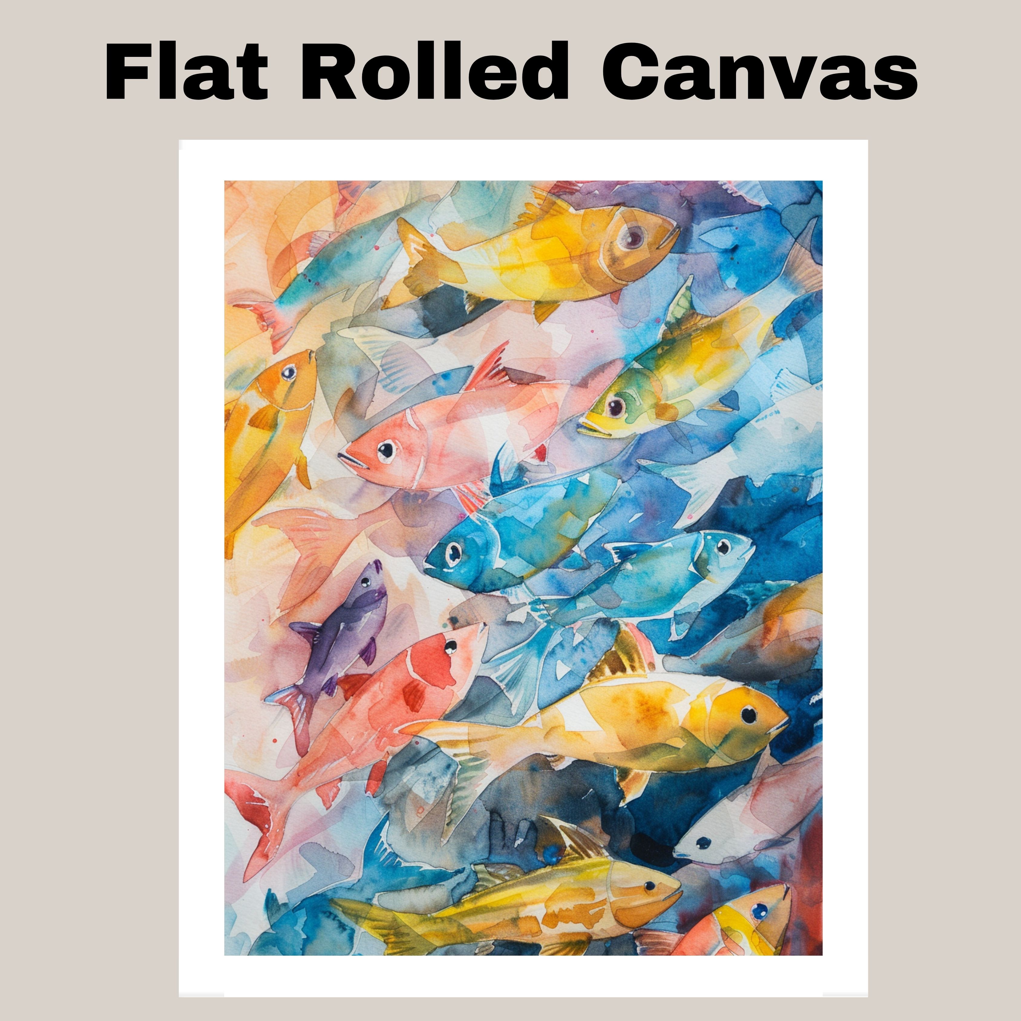Watercolor Fish School Underwater Scene with Marine Life Canvas Wall Art