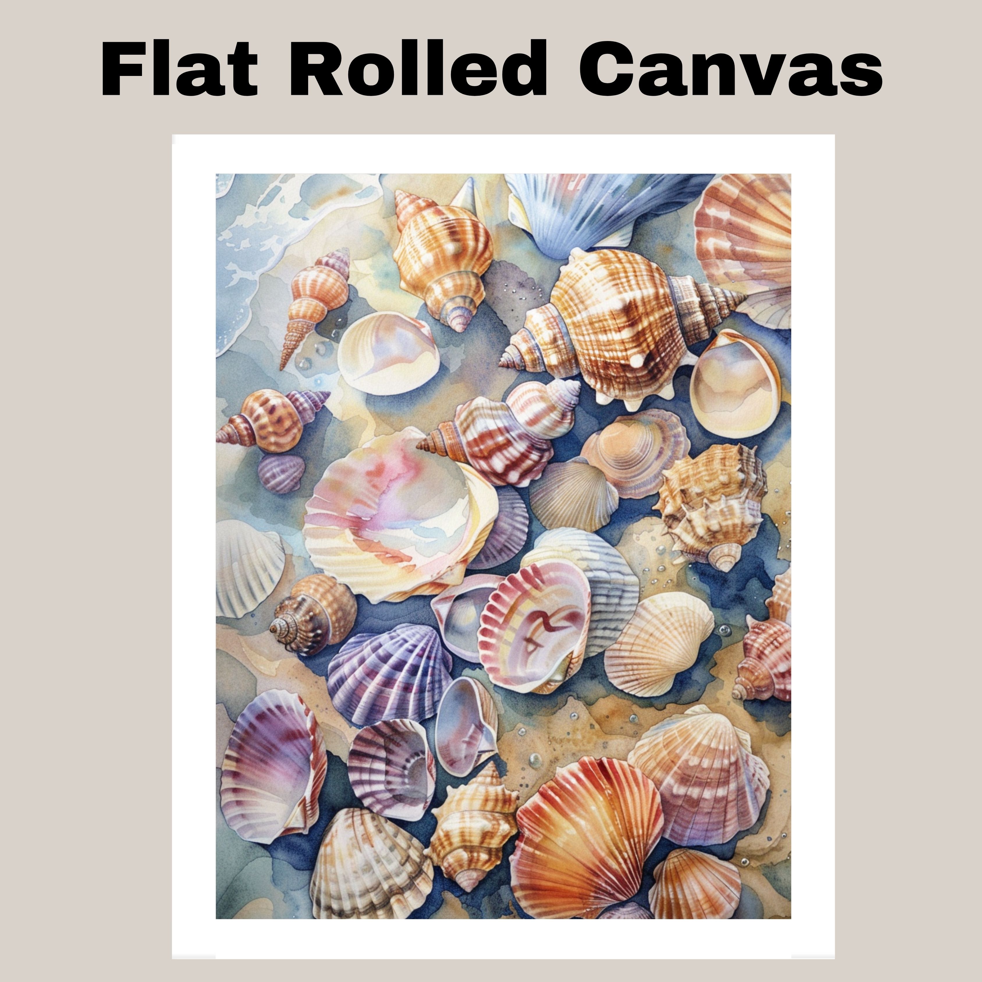 Watercolor Painting of Colorful Assorted Seashells on the Shore with Ocean Foam