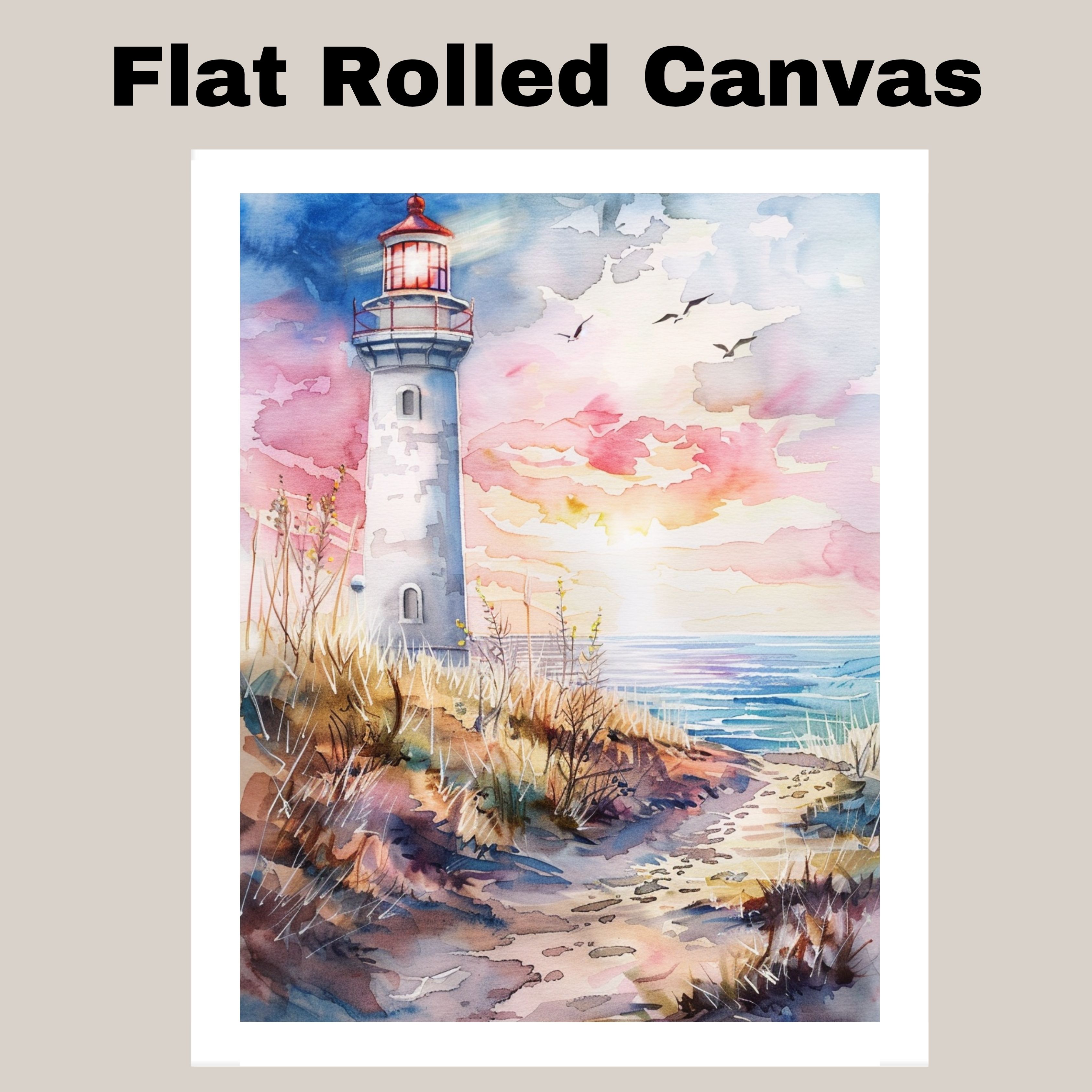 Watercolor Painting of Lighthouse Overlooking Ocean at Sunset Canvas Wall Art - Picture 18 of 19
