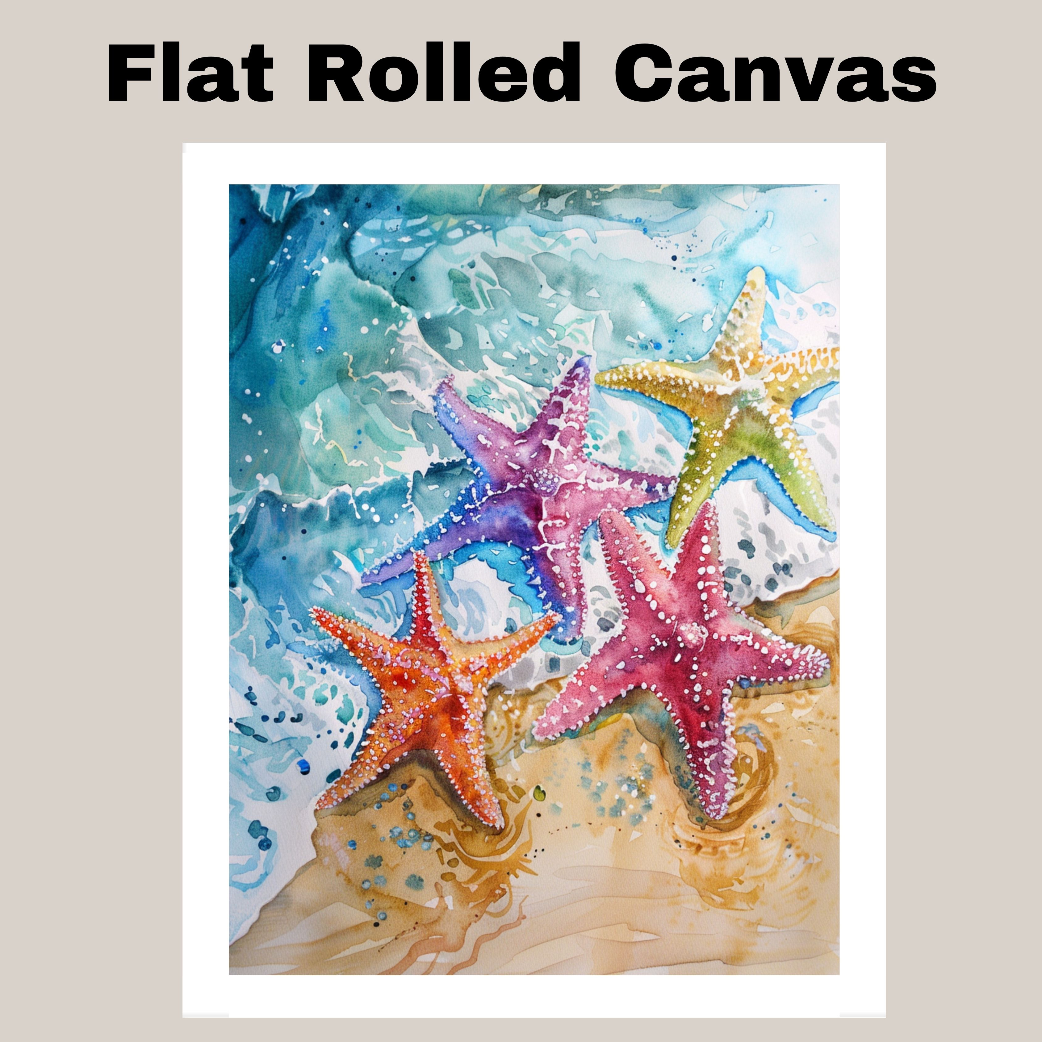 Watercolor Starfish Canvas Wall Art of Multicolored Sea Life Ocean Print