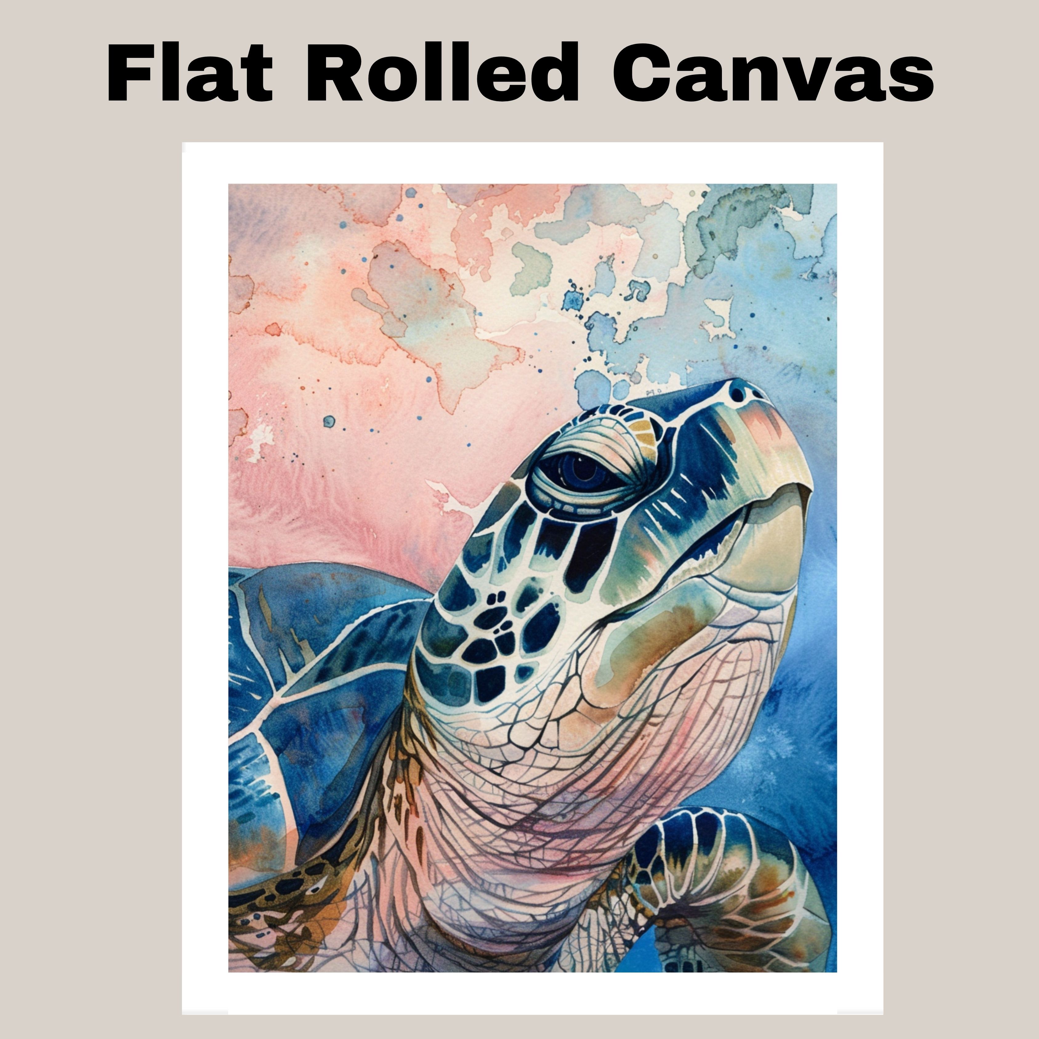 Watercolor Sea Turtle Portrait with Blue and Pink Color in Coastal Art Print