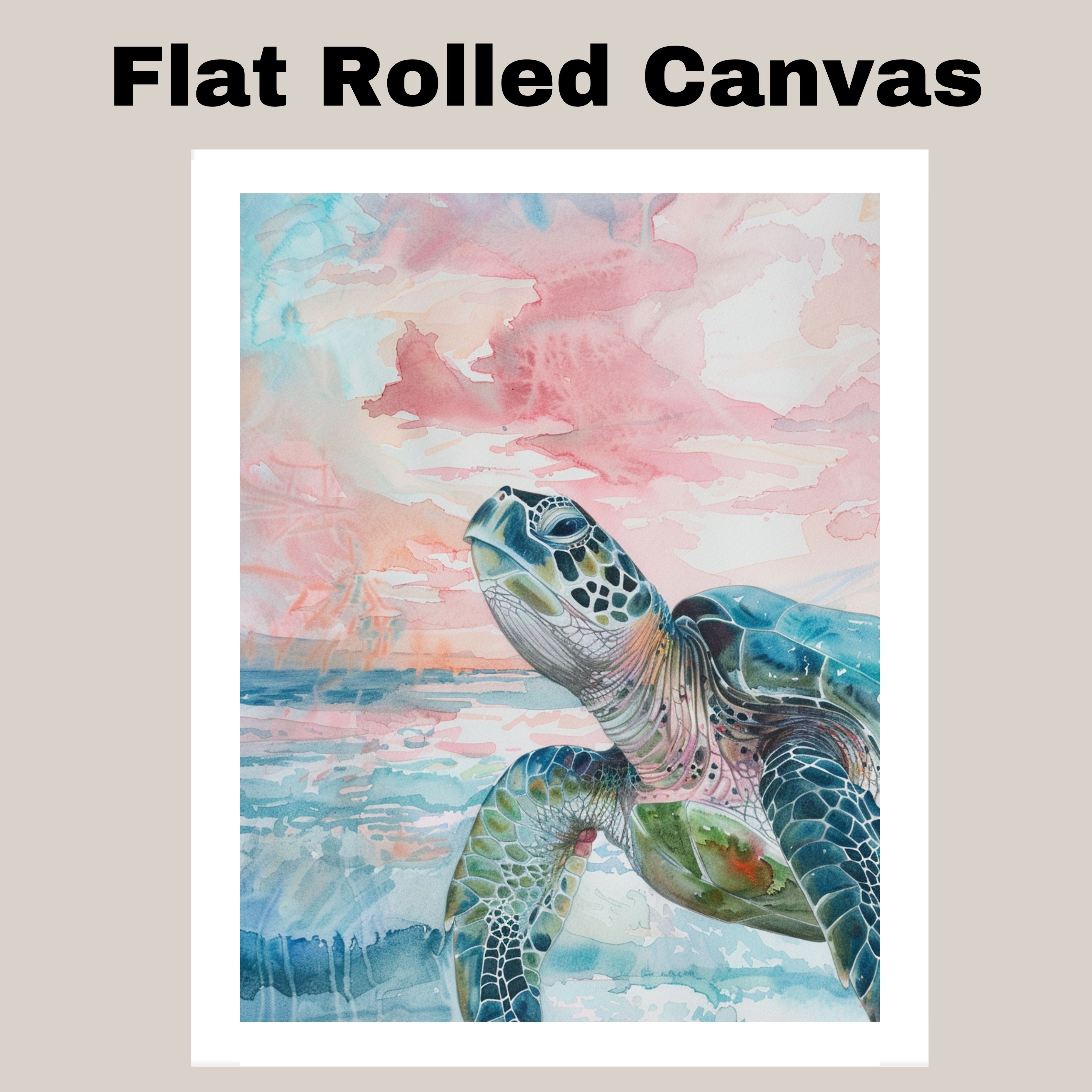 Watercolor Sea Turtle Swimming in Ocean in Coastal Marine Life Canvas Art Print