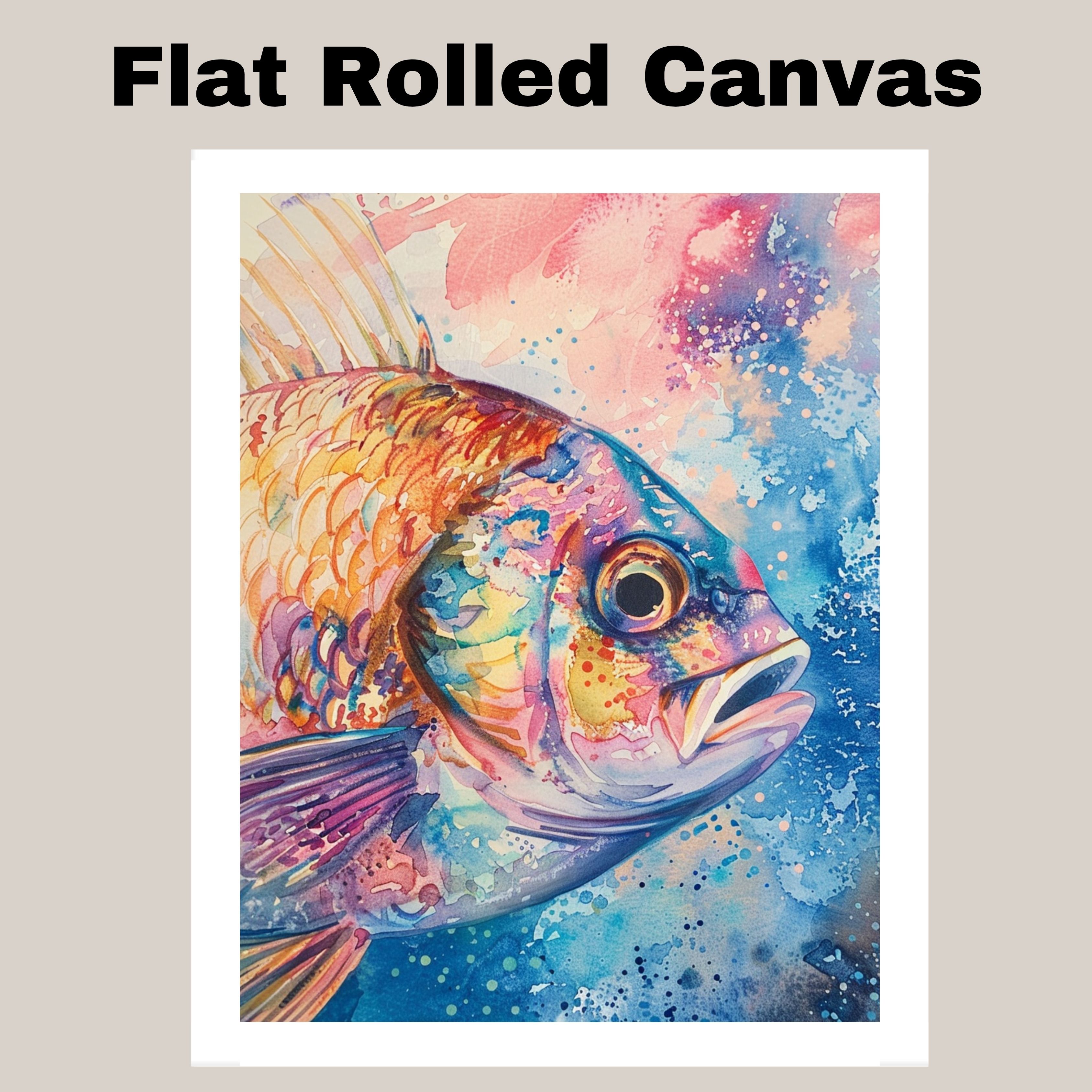 Watercolor Fish Close-Up in Multicolor with Blue and Pink Ocean Art Print