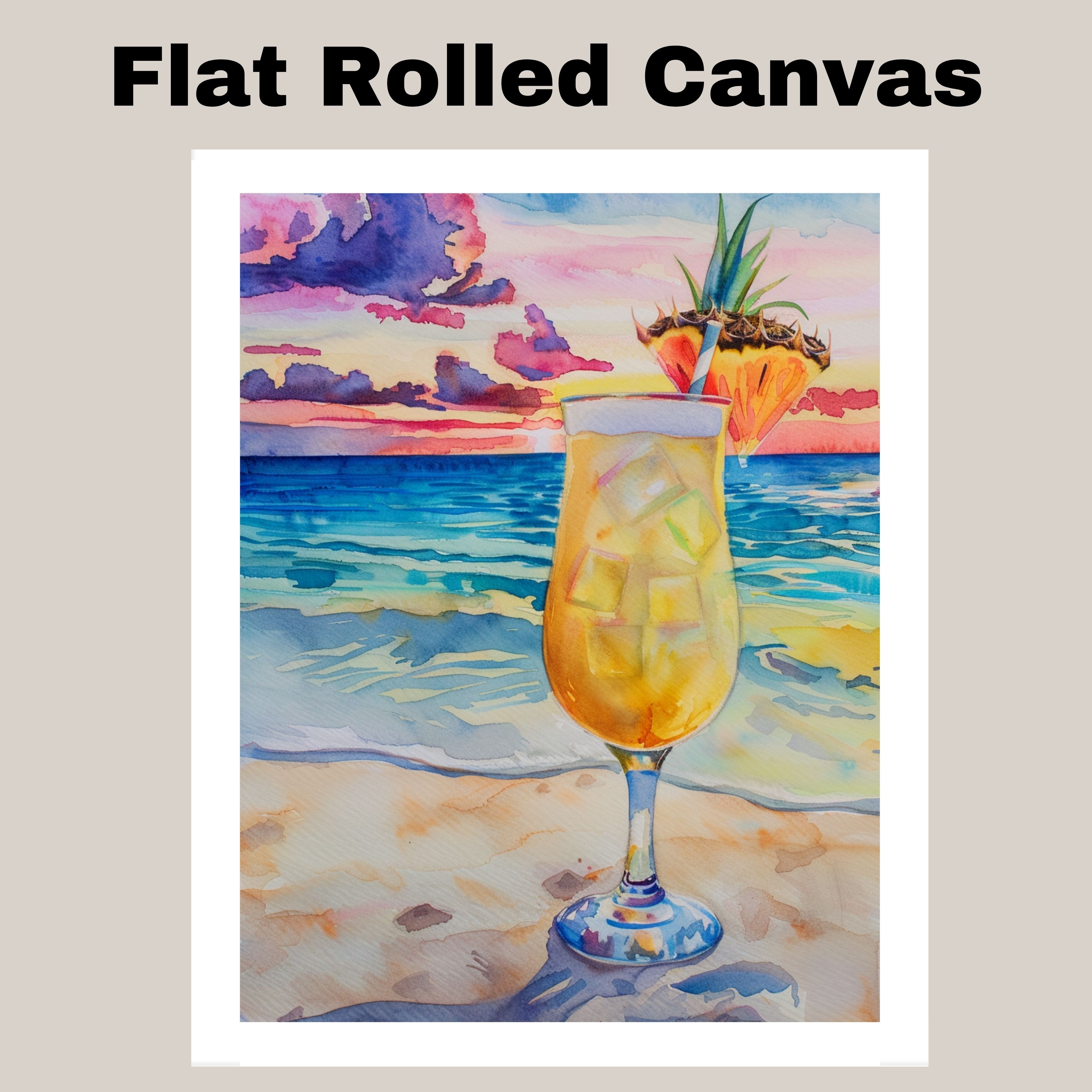 Watercolor Pina Colada Beach Cocktail Art for Summer and Coastal Home Decor