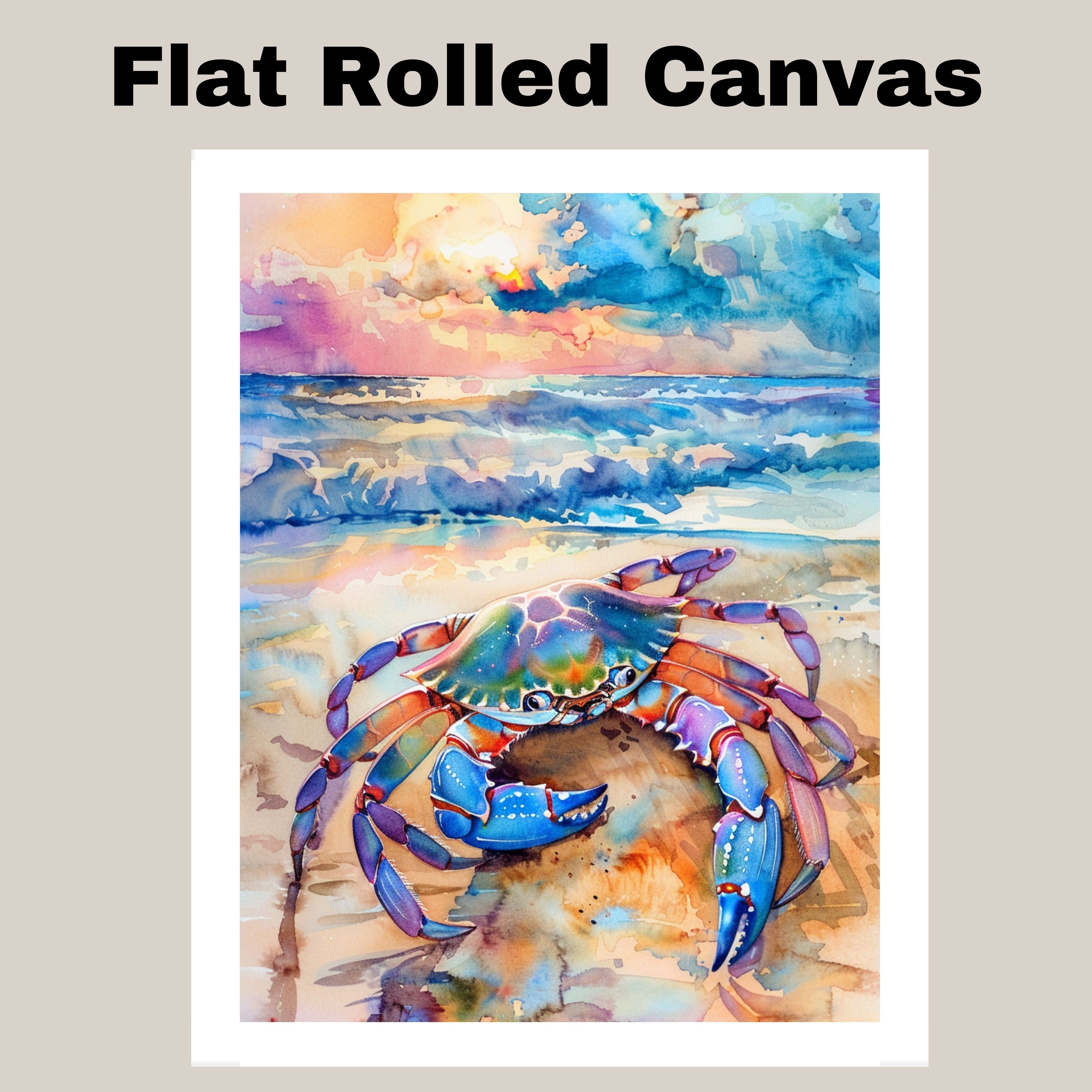 Watercolor Painting of a Multicolored Crab at the Beach Coastal Sea Life Art