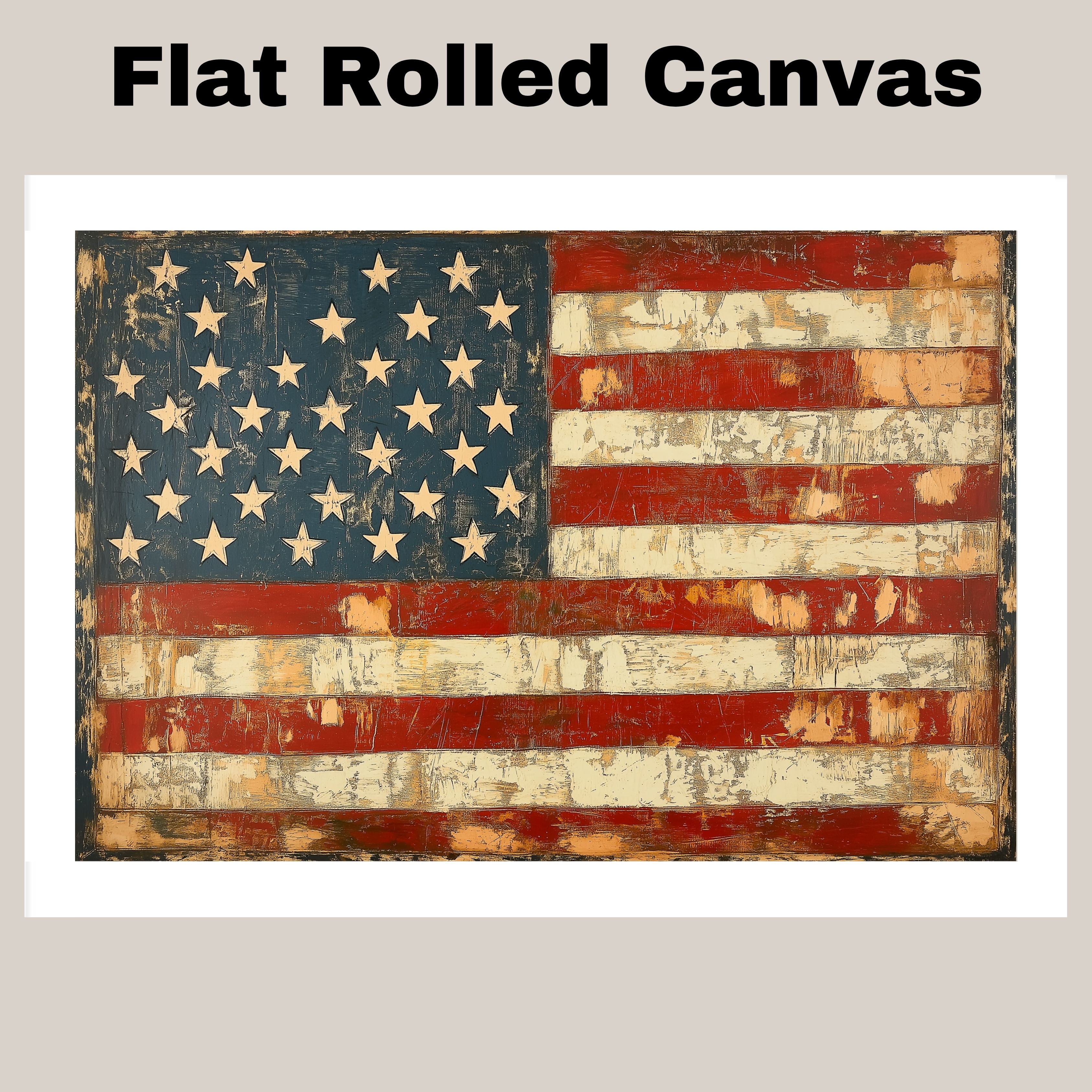 Rustic American Flag Art in Vintage Folk Flat Rolled, Framed or Wrapped Canvas