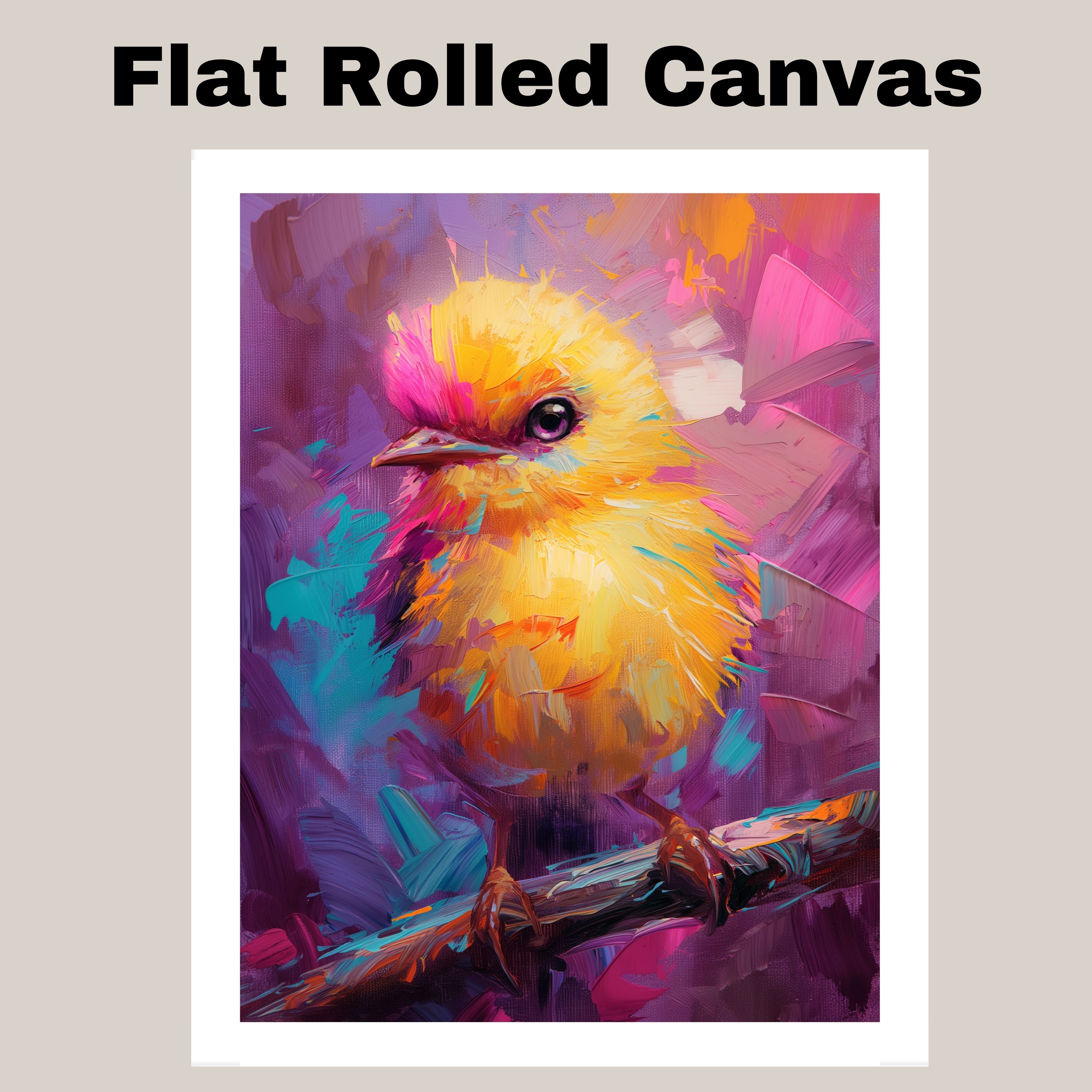 Baby Bird Artwork in Bright Colorful Flat Rolled, Framed or Wrapped Canvas