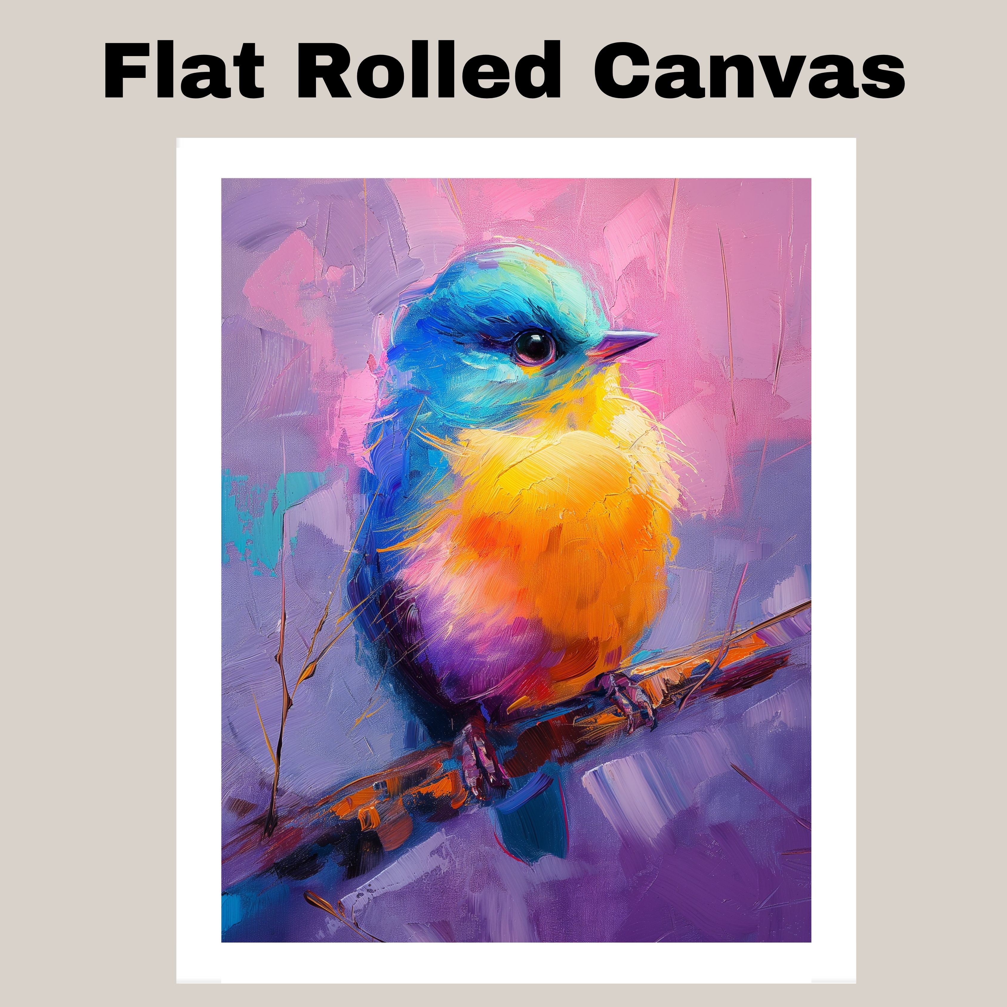 Boho Baby Bird Art in Bright Color Flat Rolled, Framed or Wrapped Canvas