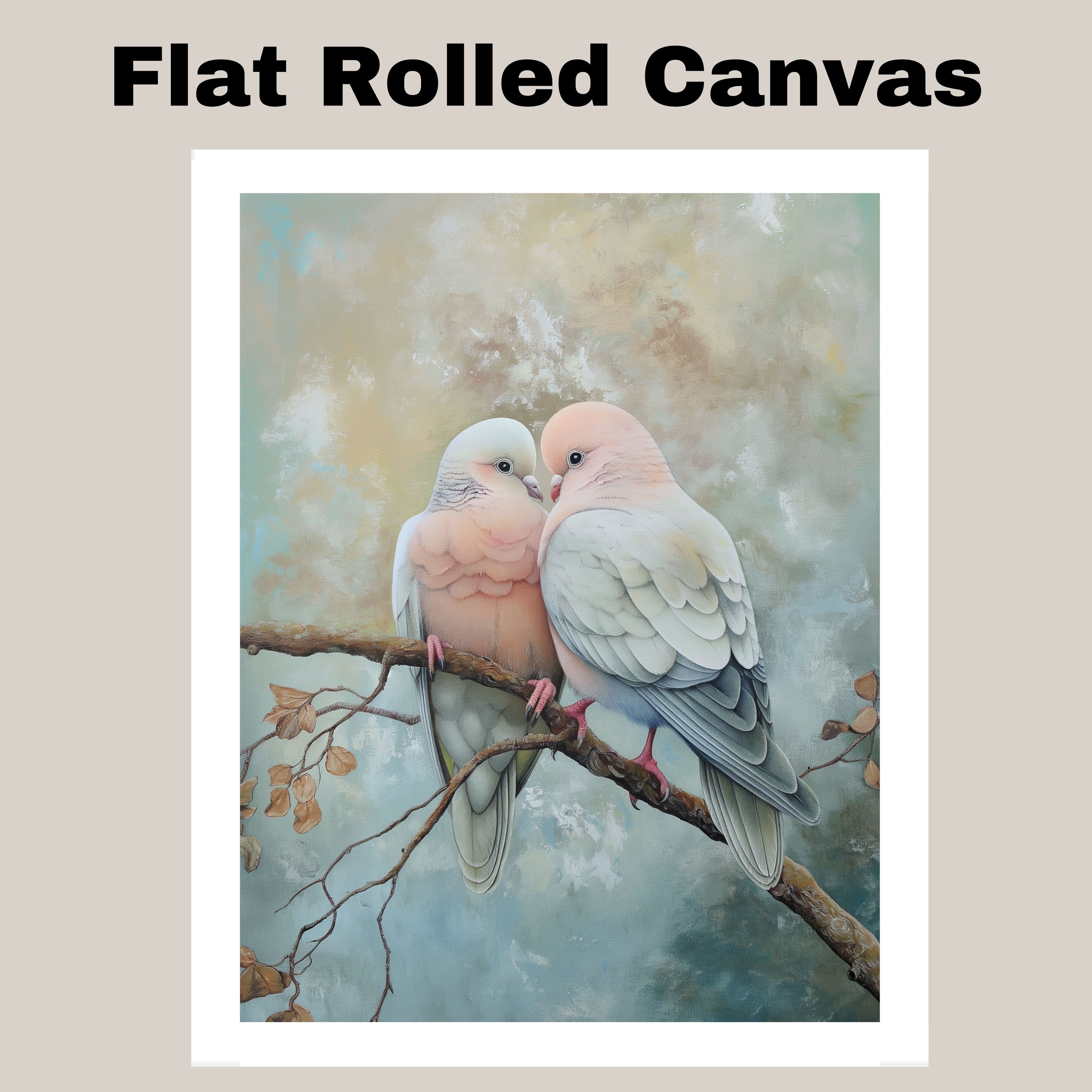 Lovebirds Painting with Romantic Mood Flat Rolled, Framed or Wrapped Canvas