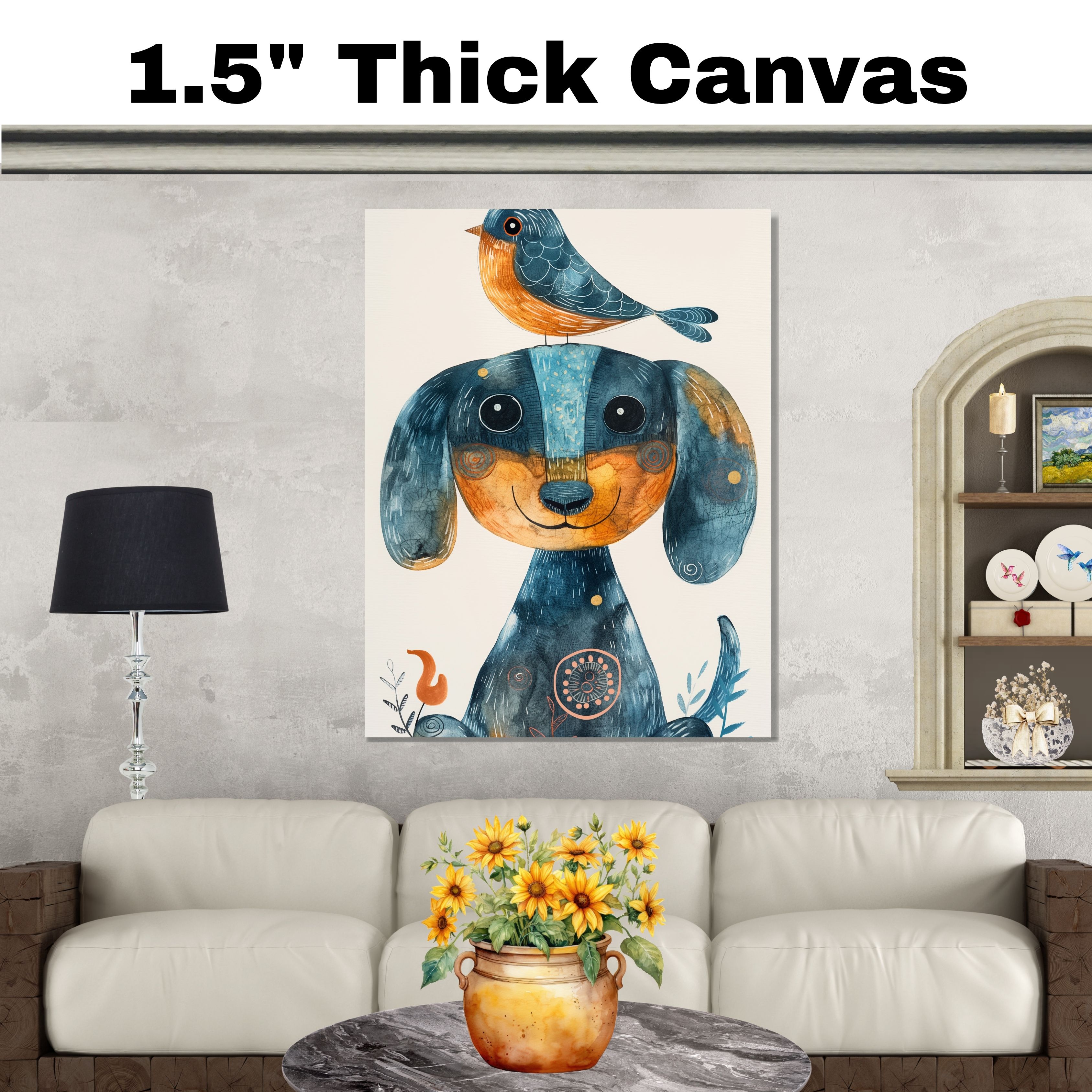 Dachshund Dog with Bird Art for Kids Room Flat Rolled, Framed or Wrapped Canvas - Picture 19 of 19