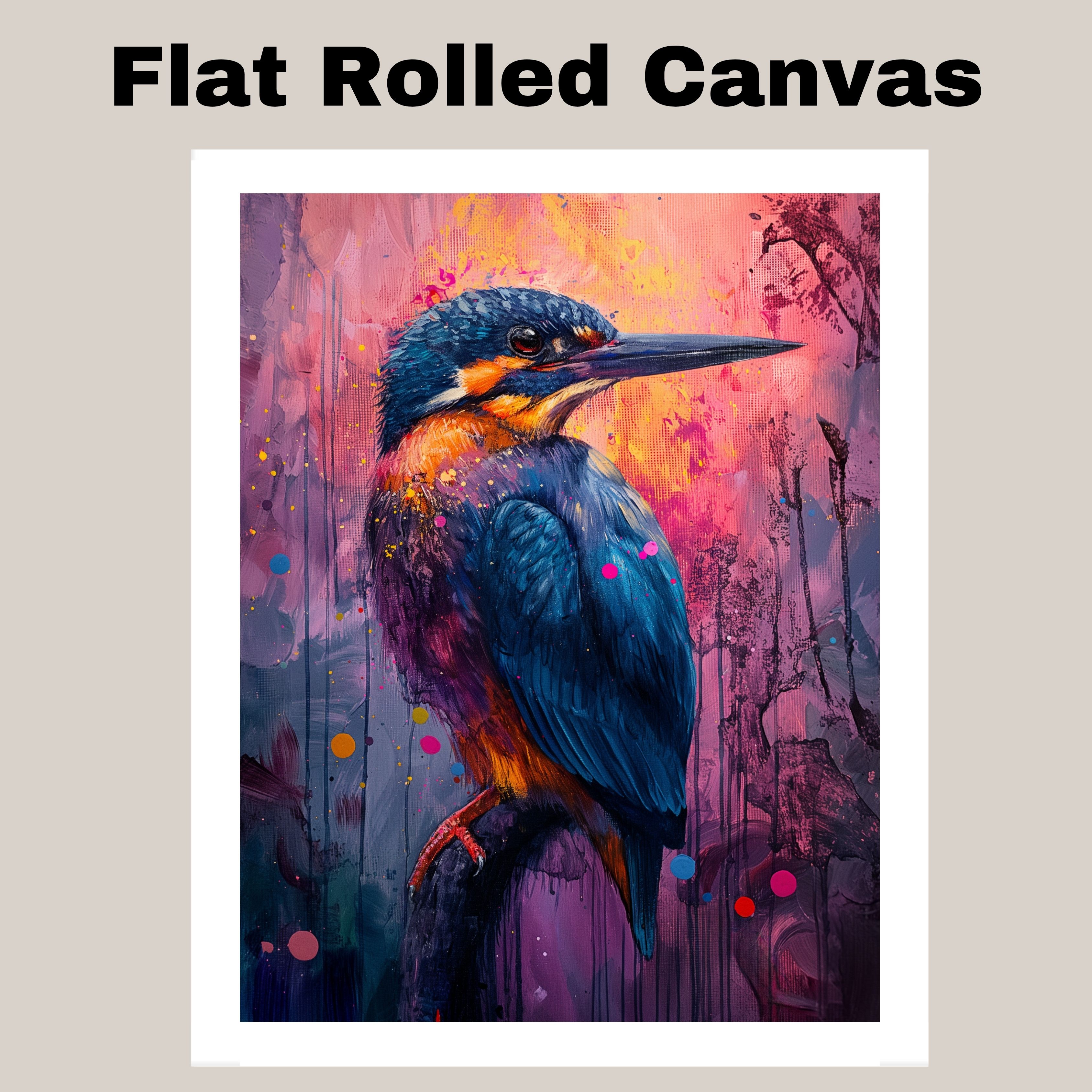 Blue and Orange Bird in Pink Backdrop Flat Rolled, Framed or Wrapped Canvas