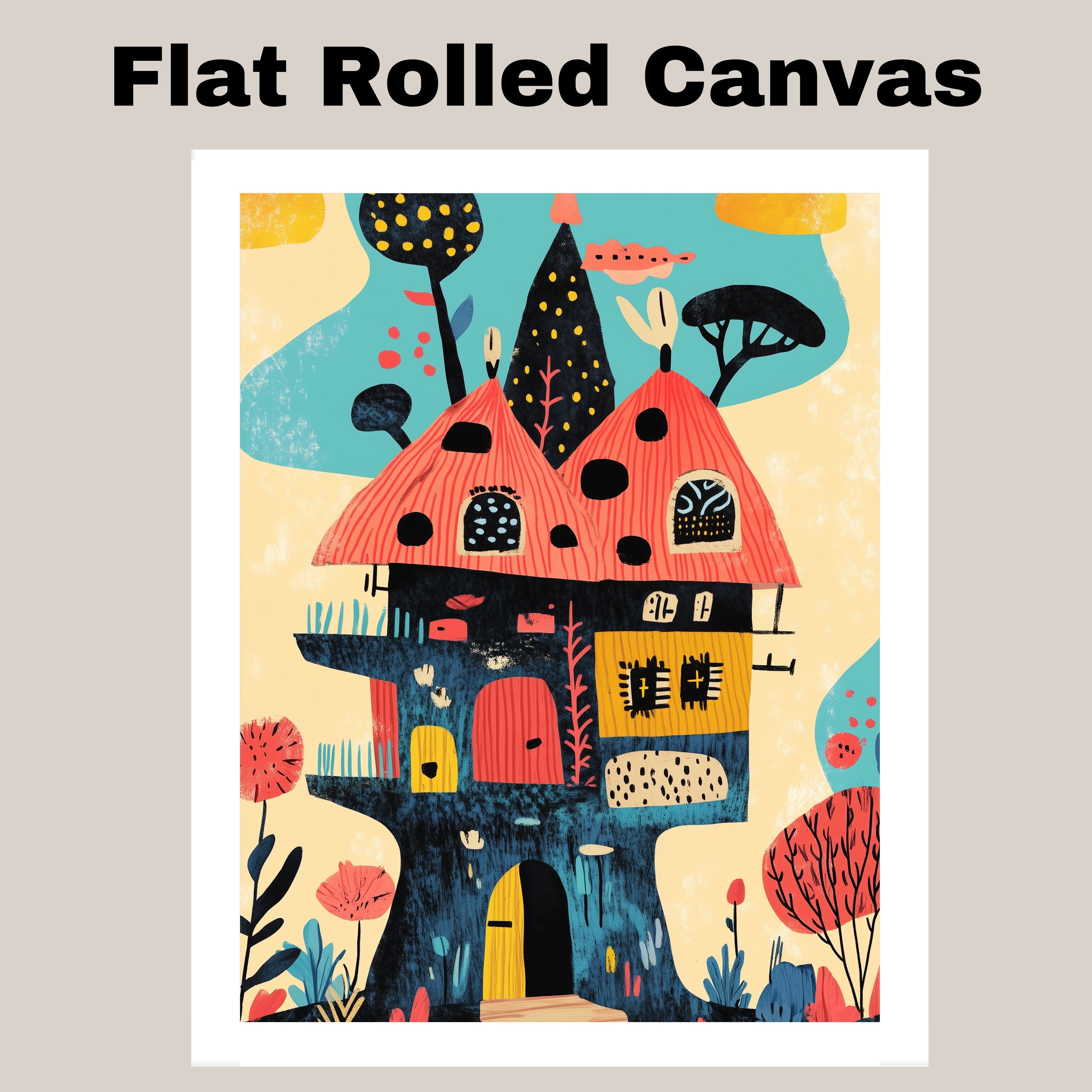 Fantasy House with Mid-Century Colors Flat Rolled, Framed or Wrapped Canvas