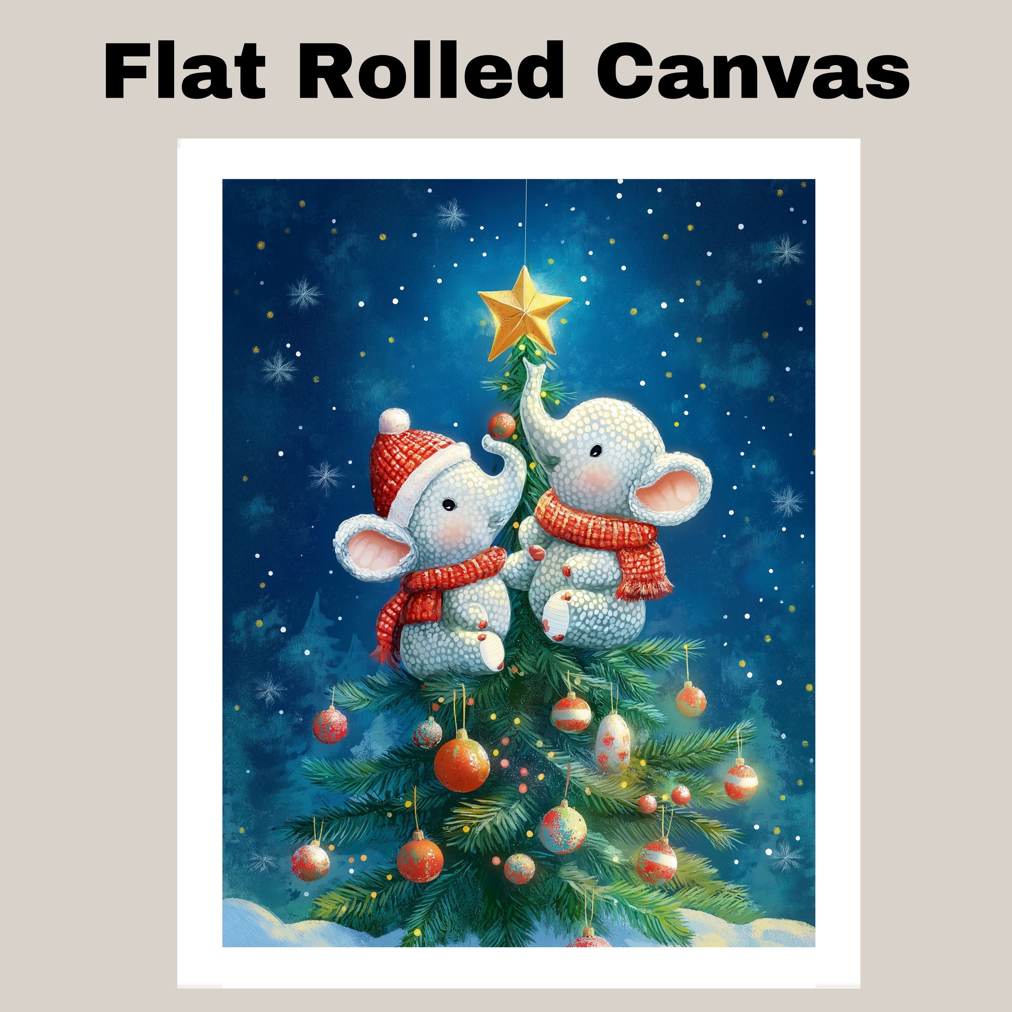 Baby Elephants Christmas Tree Wall Print Flat Rolled, Framed or Wrapped Canvas - Picture 18 of 19