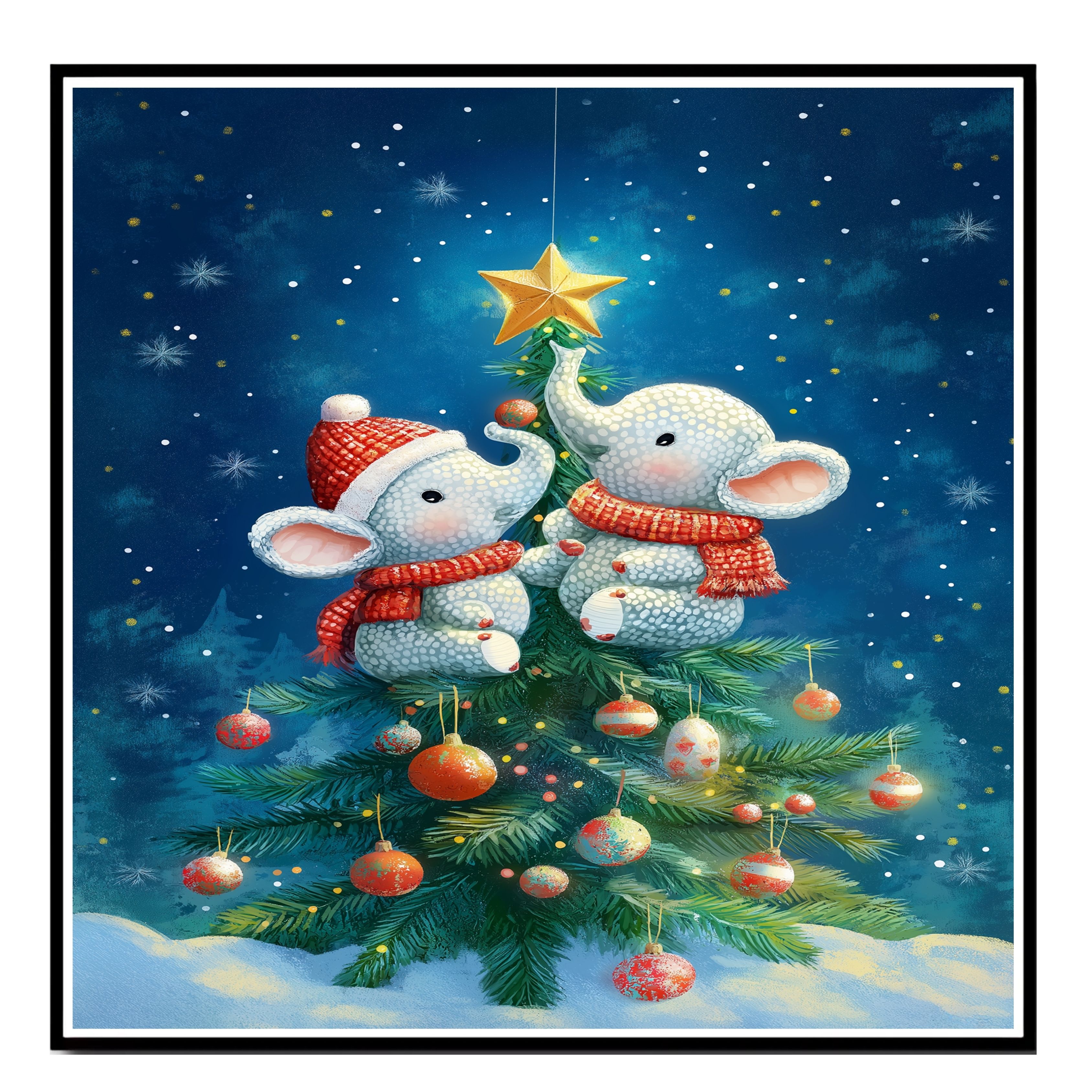 Baby Elephants Christmas Tree Wall Print Flat Rolled, Framed or Wrapped Canvas - Picture 15 of 19