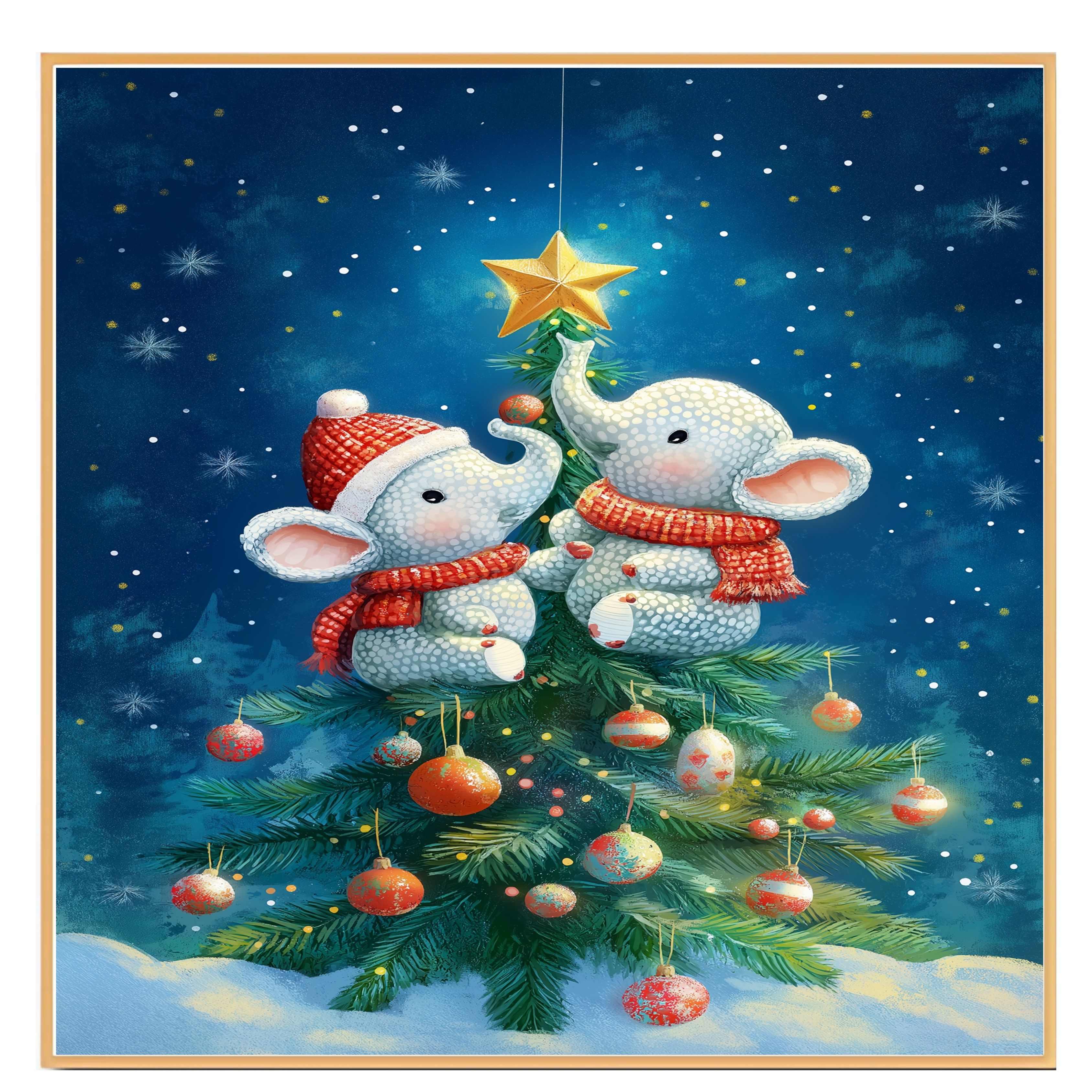 Baby Elephants Christmas Tree Wall Print Flat Rolled, Framed or Wrapped Canvas - Picture 17 of 19