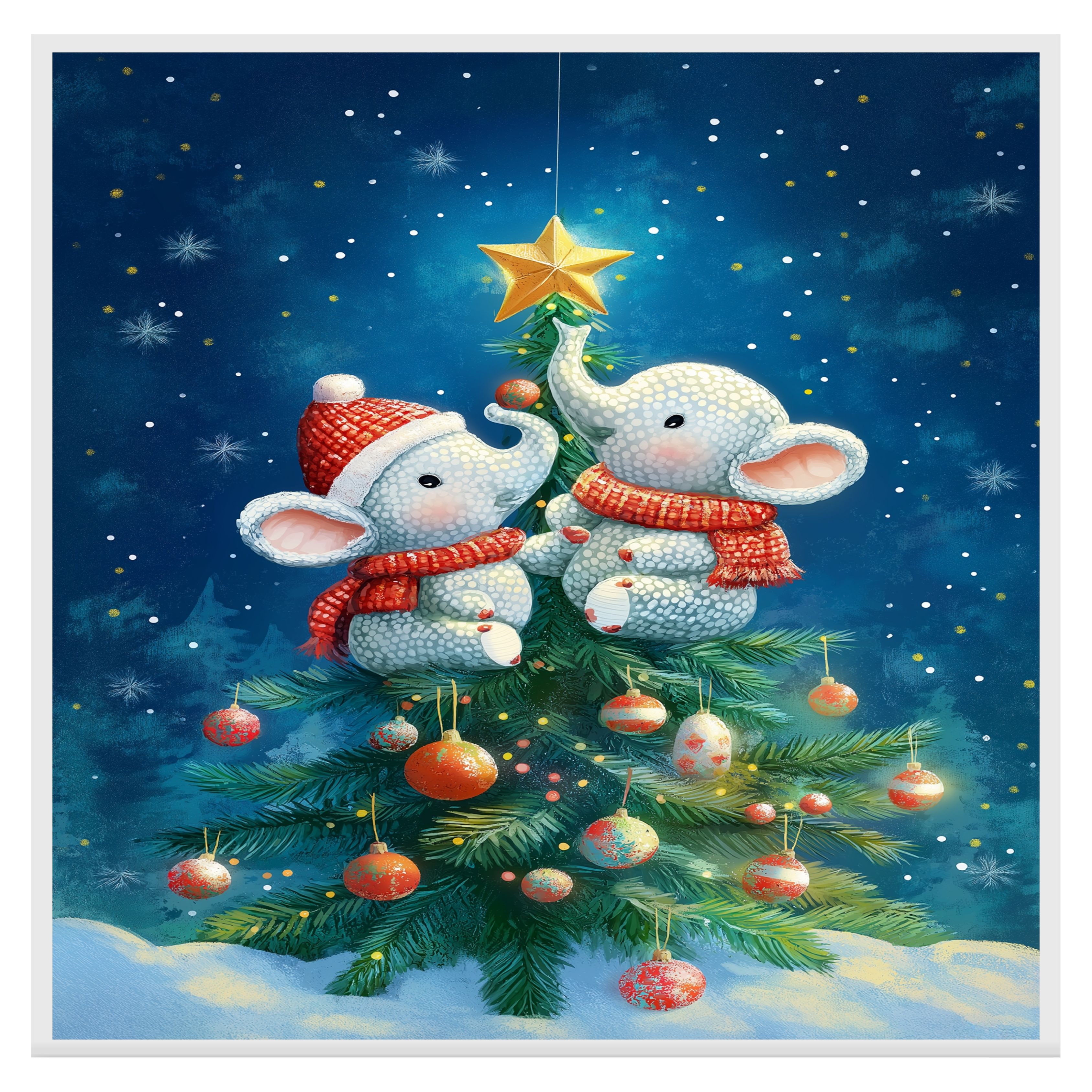 Baby Elephants Christmas Tree Wall Print Flat Rolled, Framed or Wrapped Canvas - Picture 16 of 19