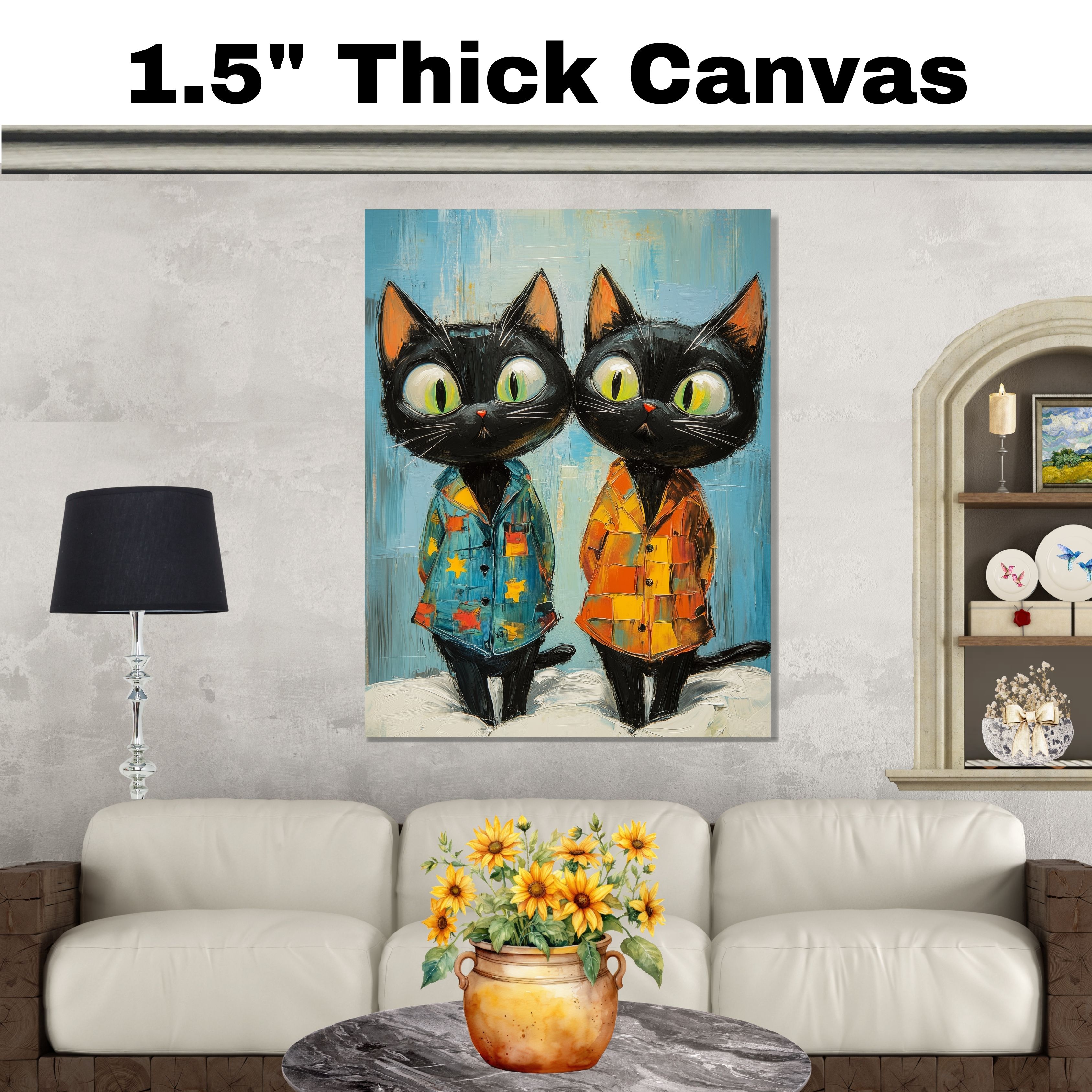 Black Cats in Pajamas Print Flat Rolled, Framed or Wrapped Canvas - Picture 19 of 19