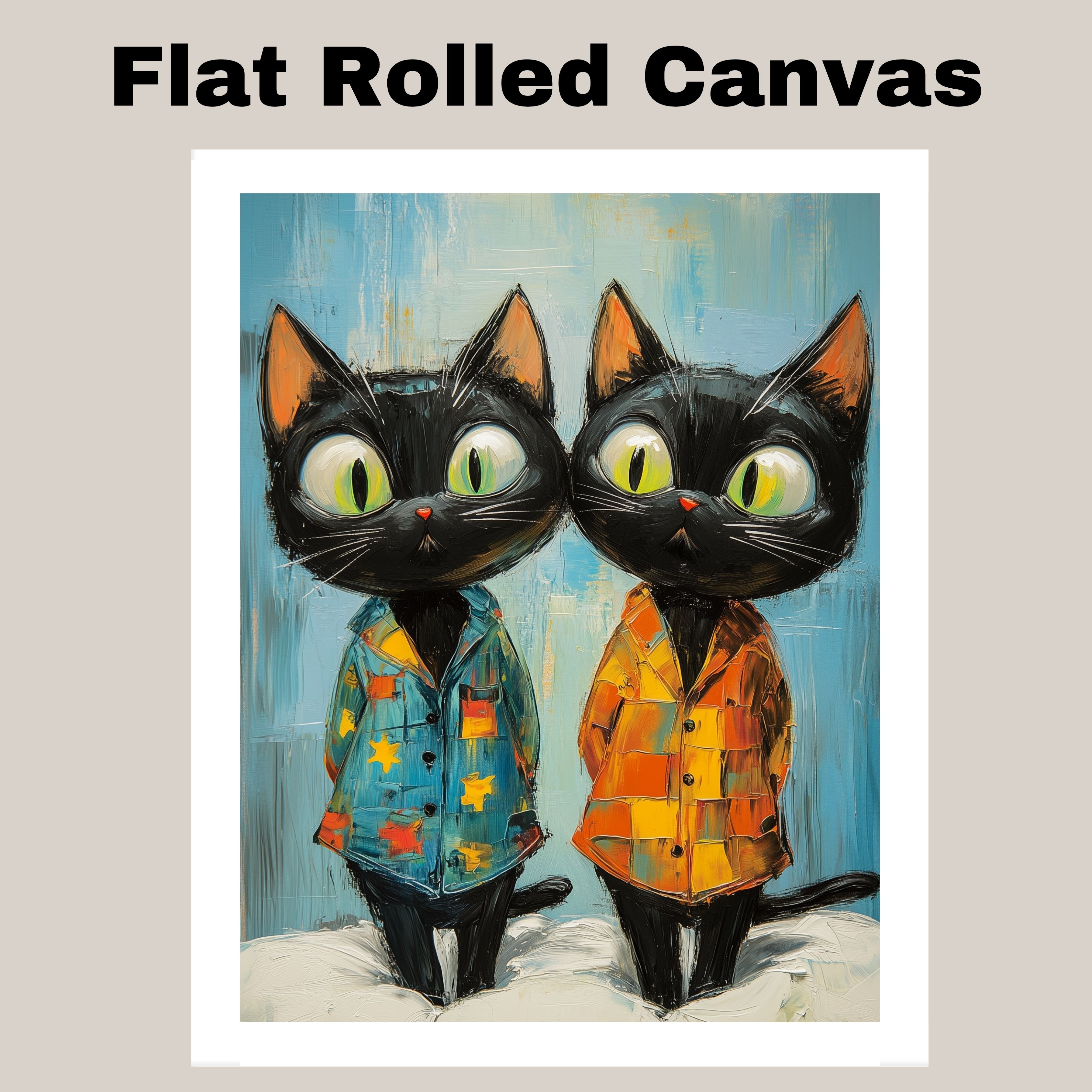 Black Cats in Pajamas Print Flat Rolled, Framed or Wrapped Canvas - Picture 18 of 19