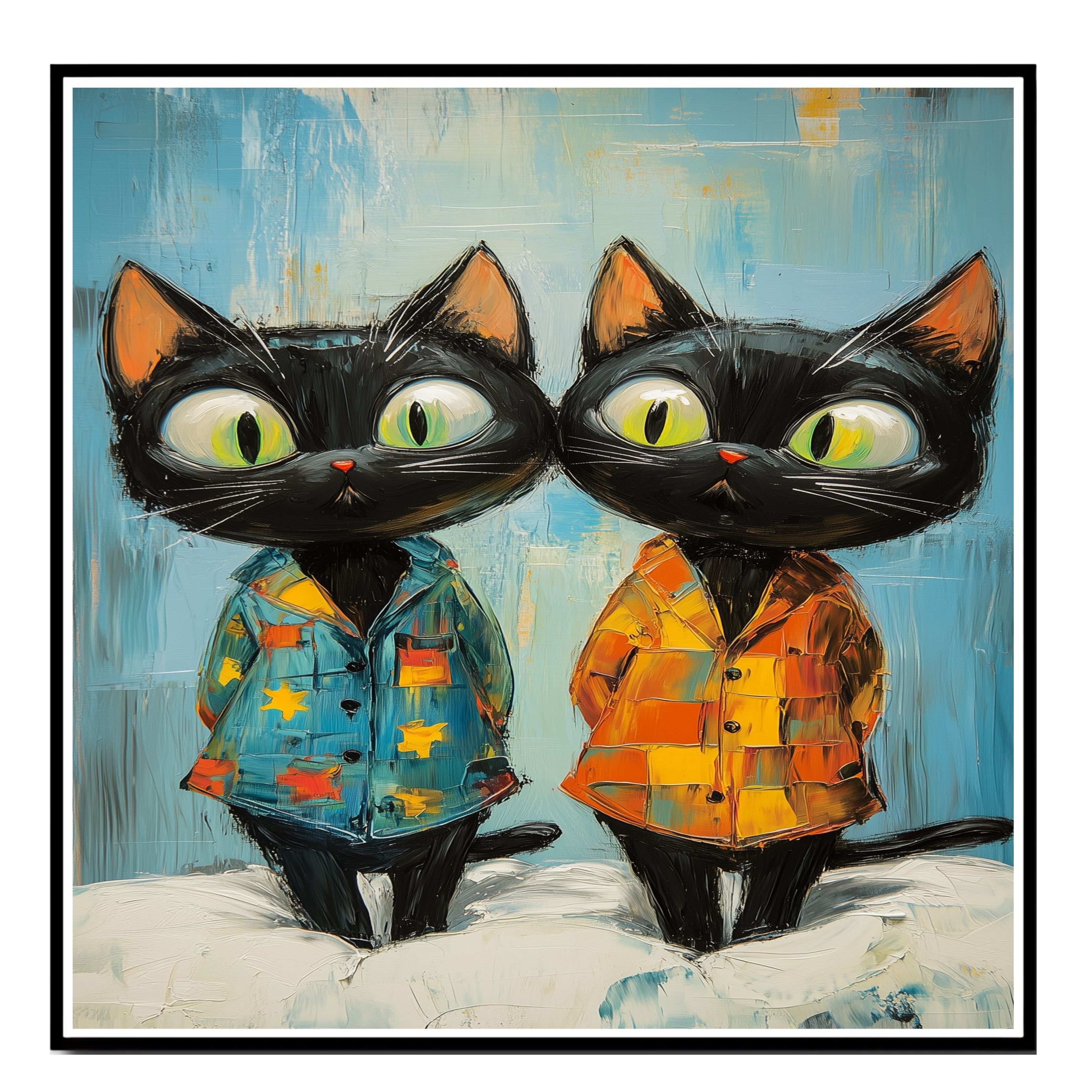 Black Cats in Pajamas Print Flat Rolled, Framed or Wrapped Canvas - Picture 15 of 19
