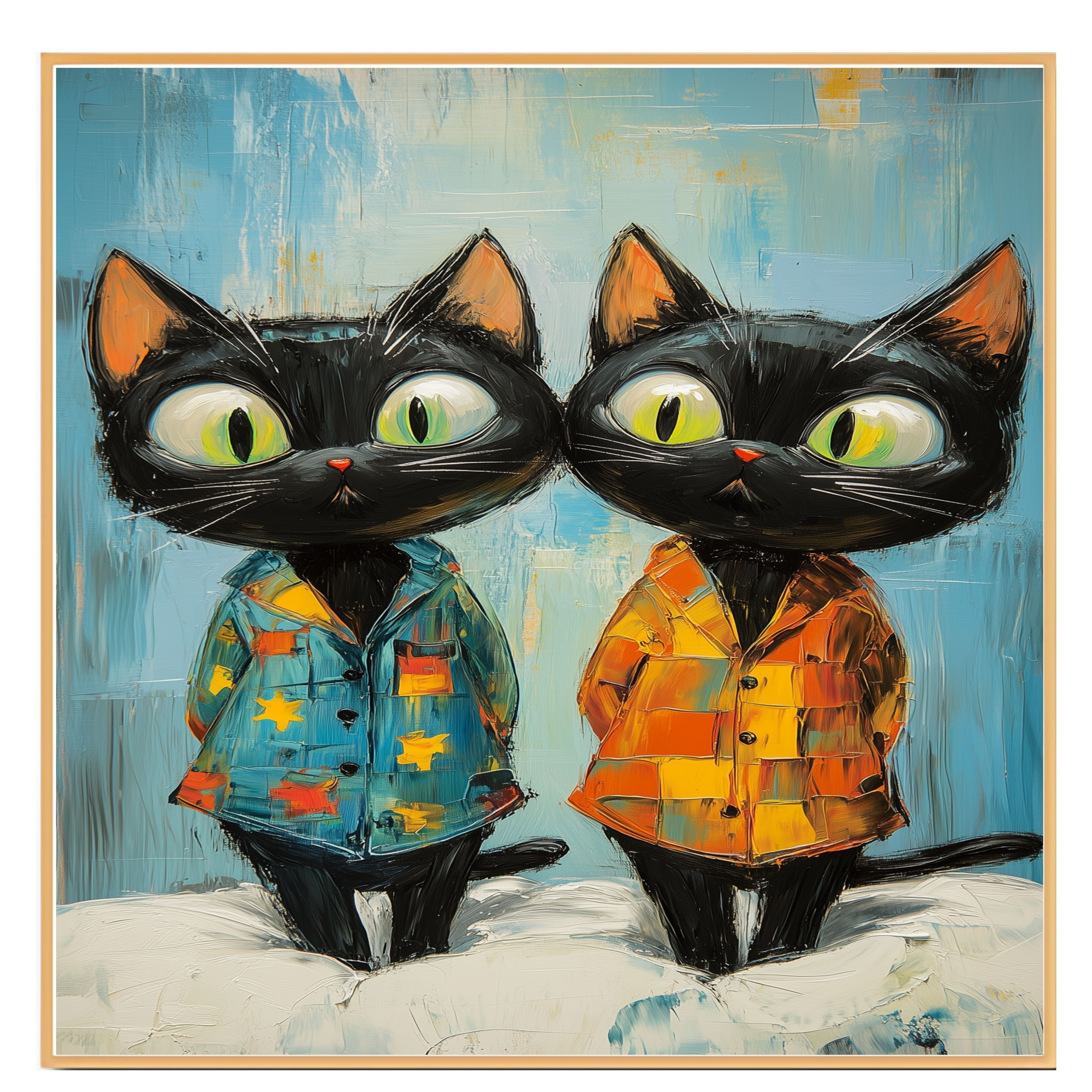 Black Cats in Pajamas Print Flat Rolled, Framed or Wrapped Canvas - Picture 17 of 19