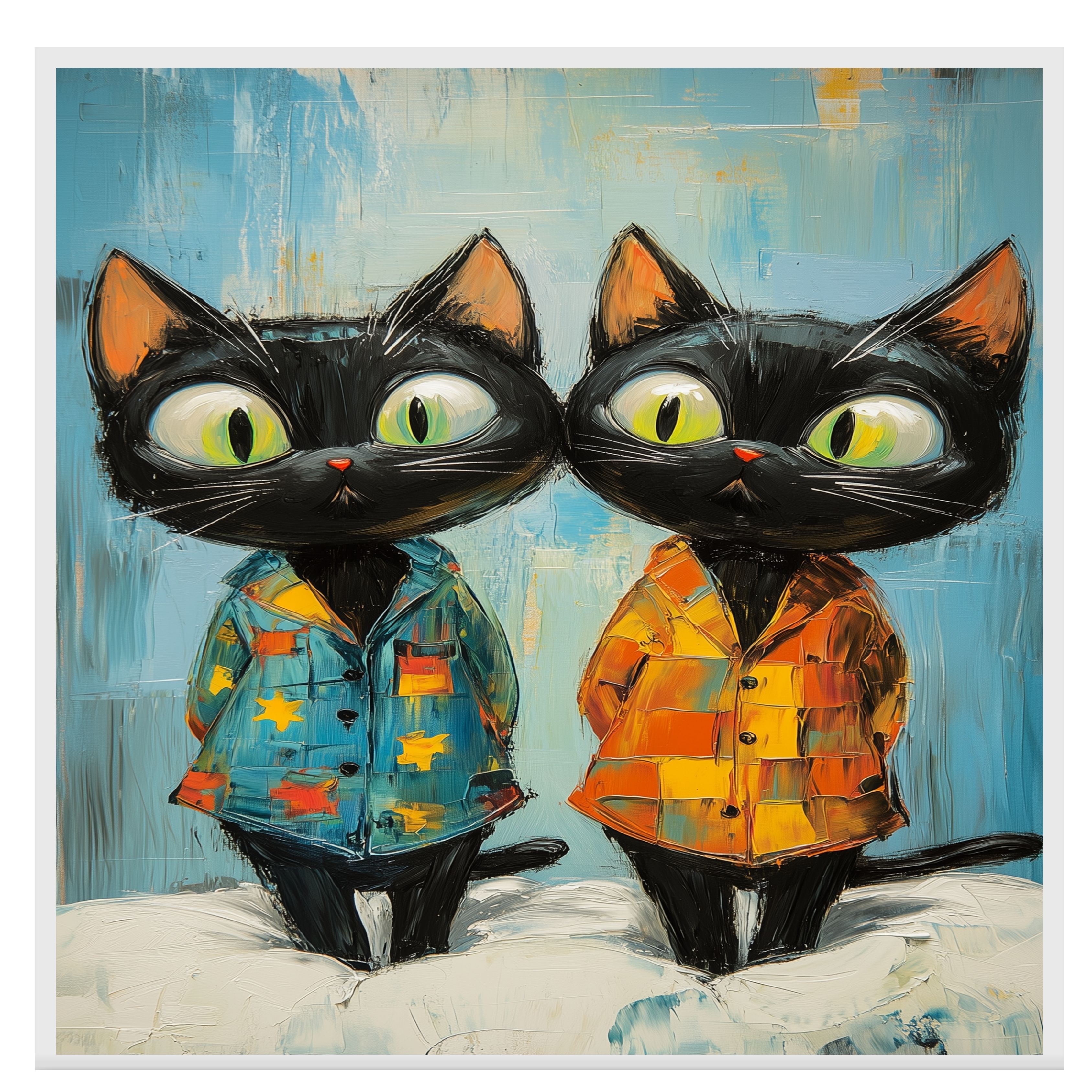 Black Cats in Pajamas Print Flat Rolled, Framed or Wrapped Canvas - Picture 16 of 19