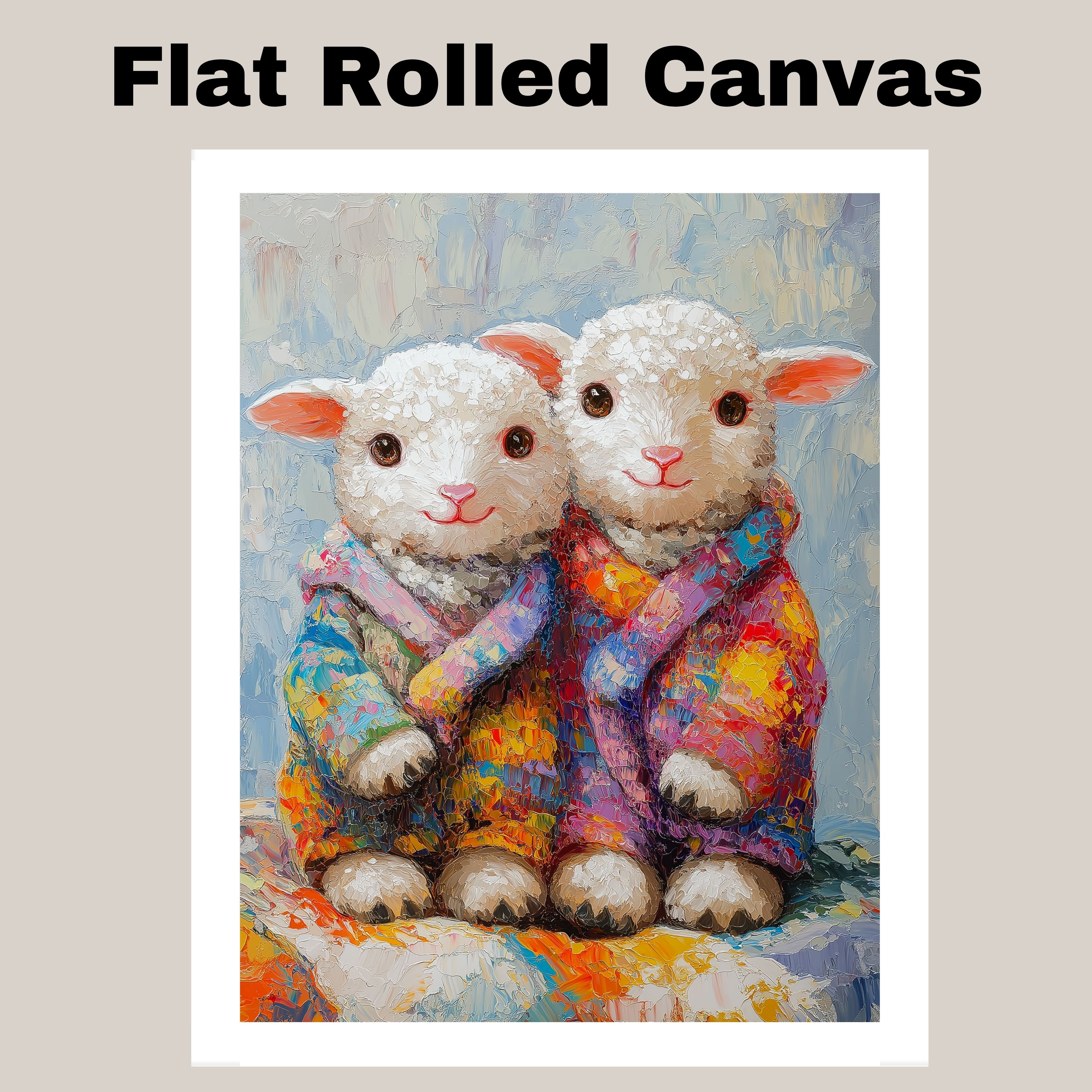 Lambs in Pajamas Wall Art for Decor Flat Rolled, Framed or Wrapped Canvas